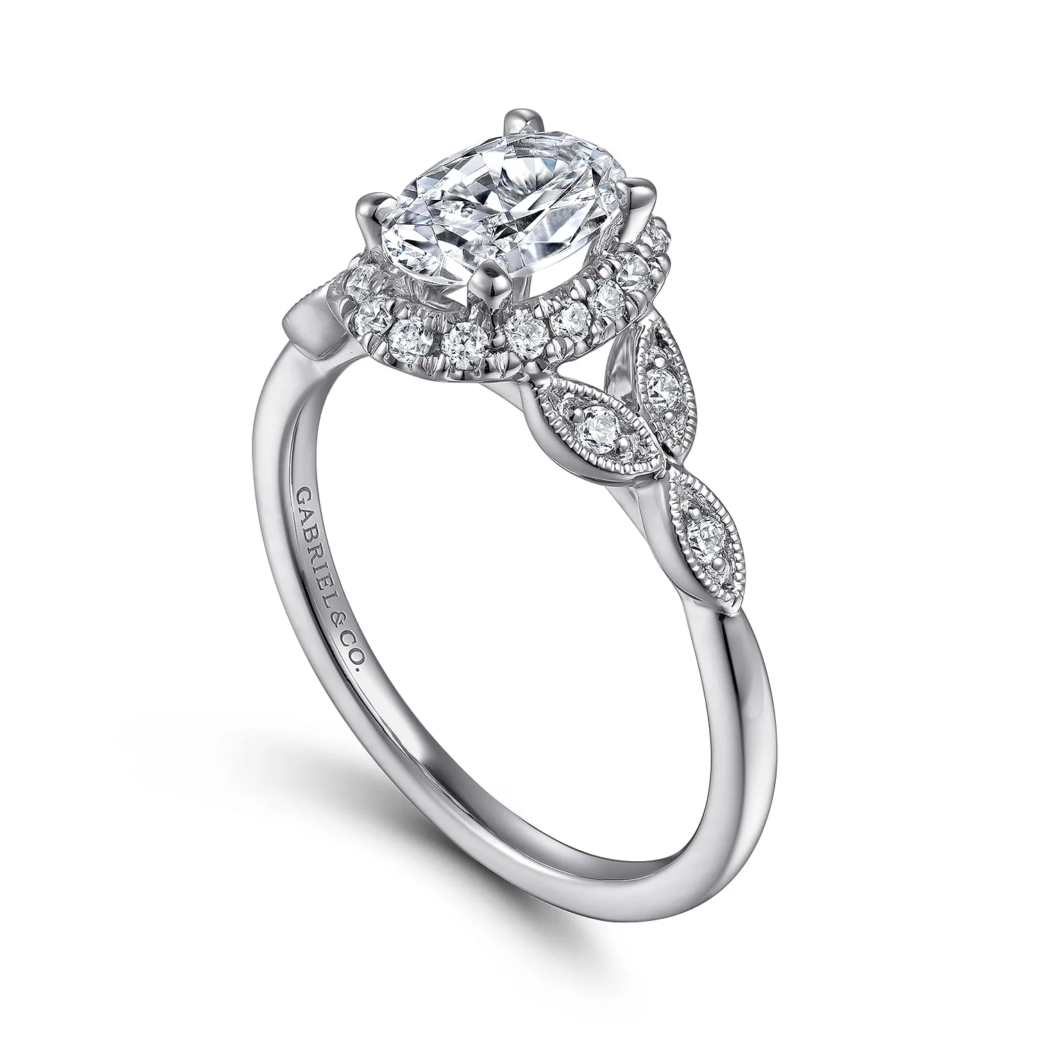 Oval Vintage Inspired Halo Diamond Engagement Ring in 14K White Gold, photograph 3