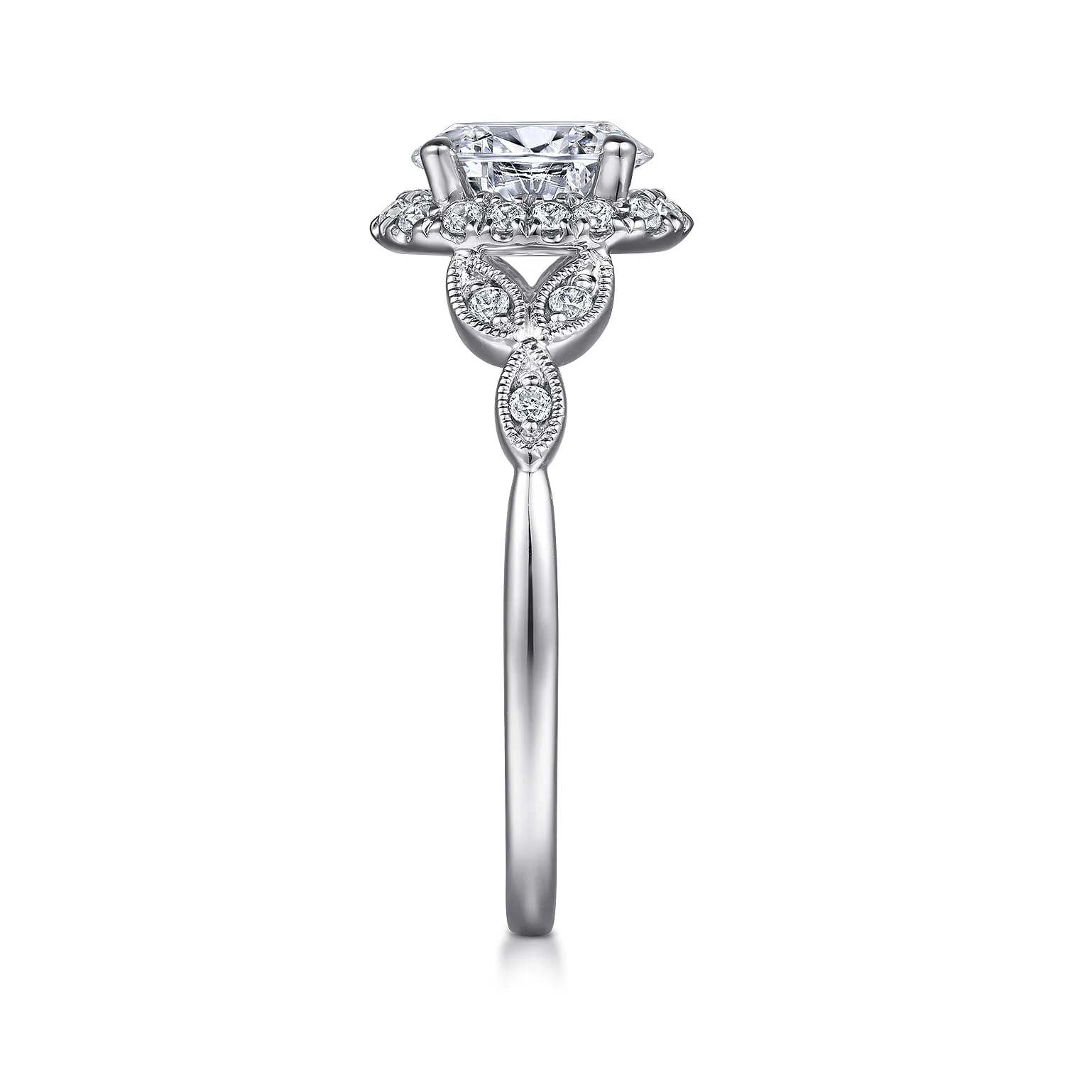 Oval Vintage Inspired Halo Diamond Engagement Ring in 14K White Gold, photograph 5