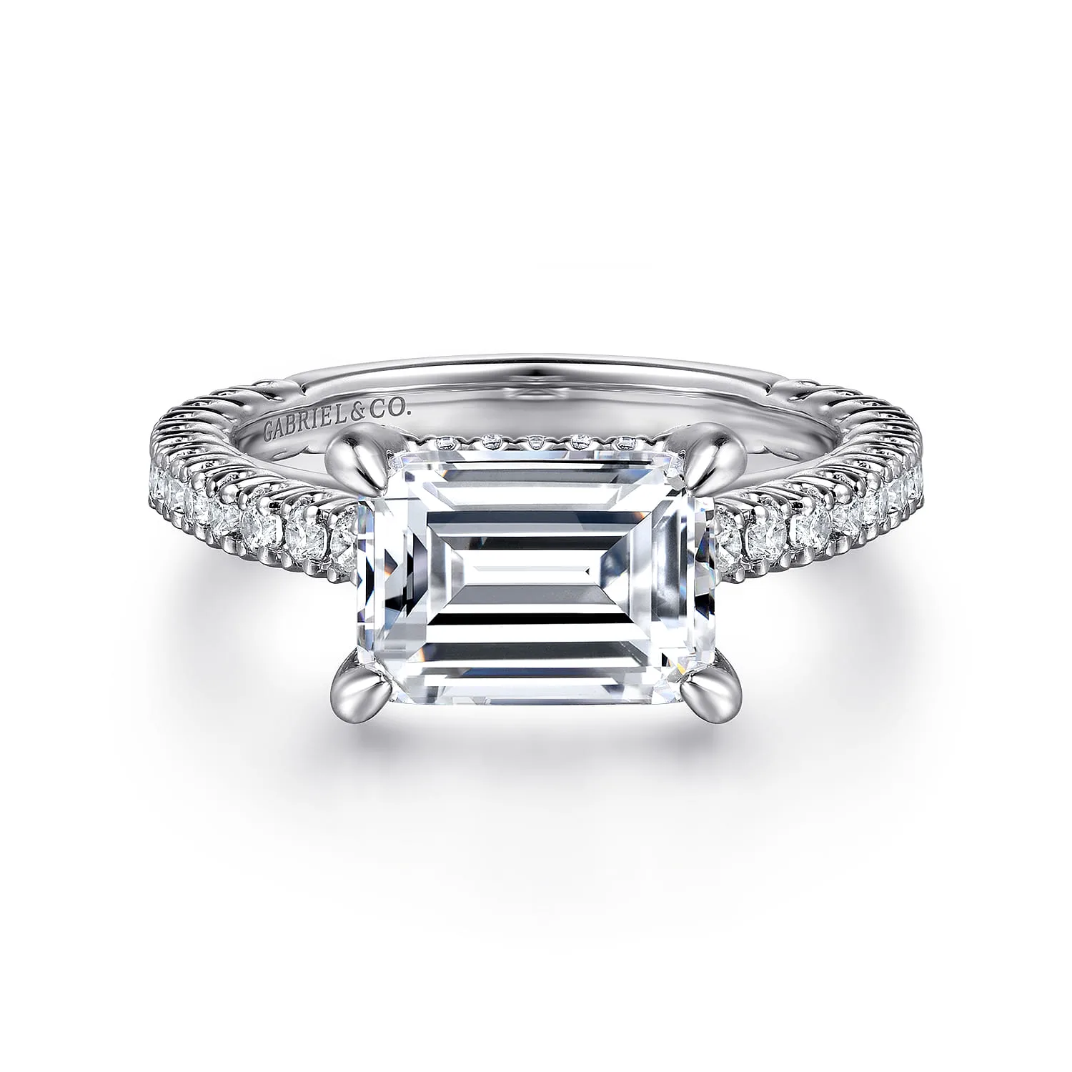 East West Emerald Diamond Engagement Ring