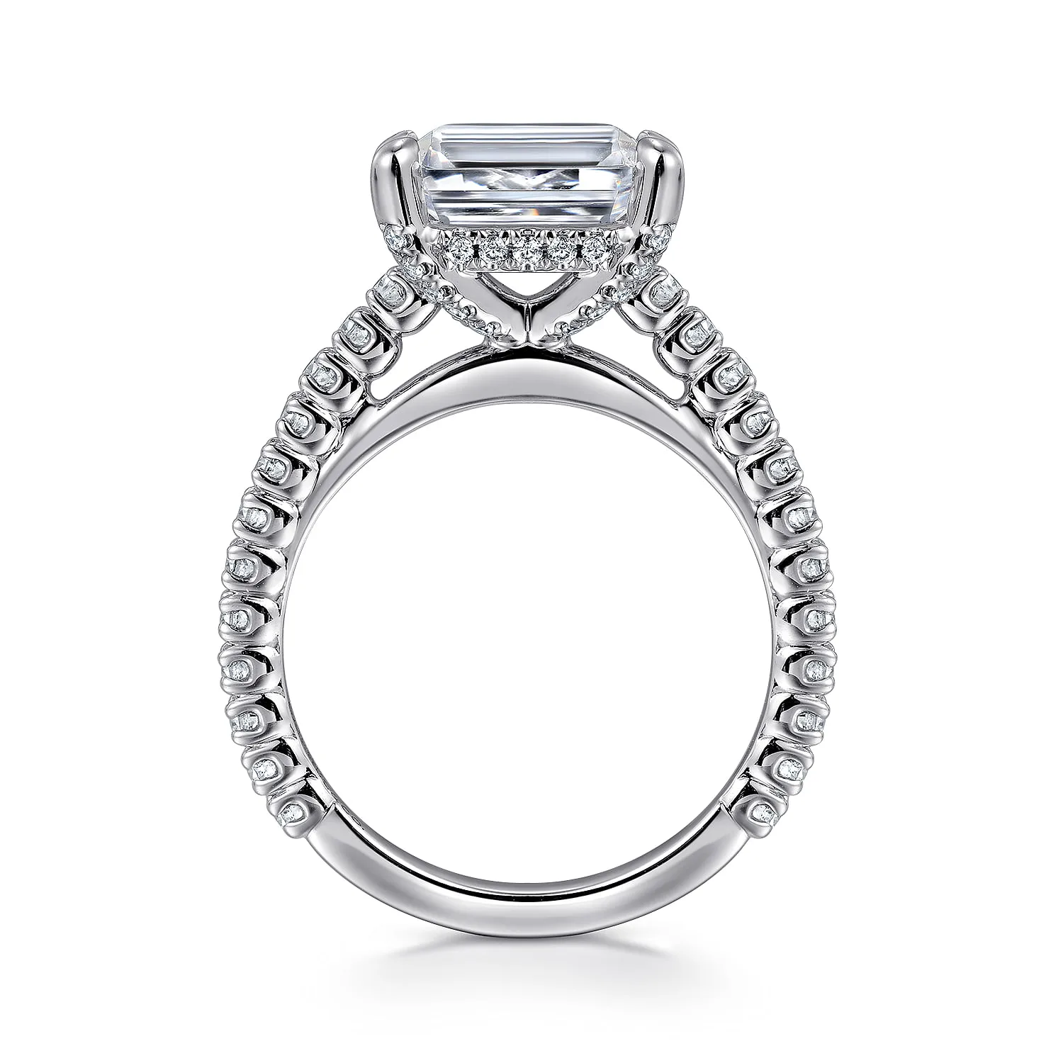 East West Emerald Diamond Engagement Ring in 14K White Gold, photograph 2