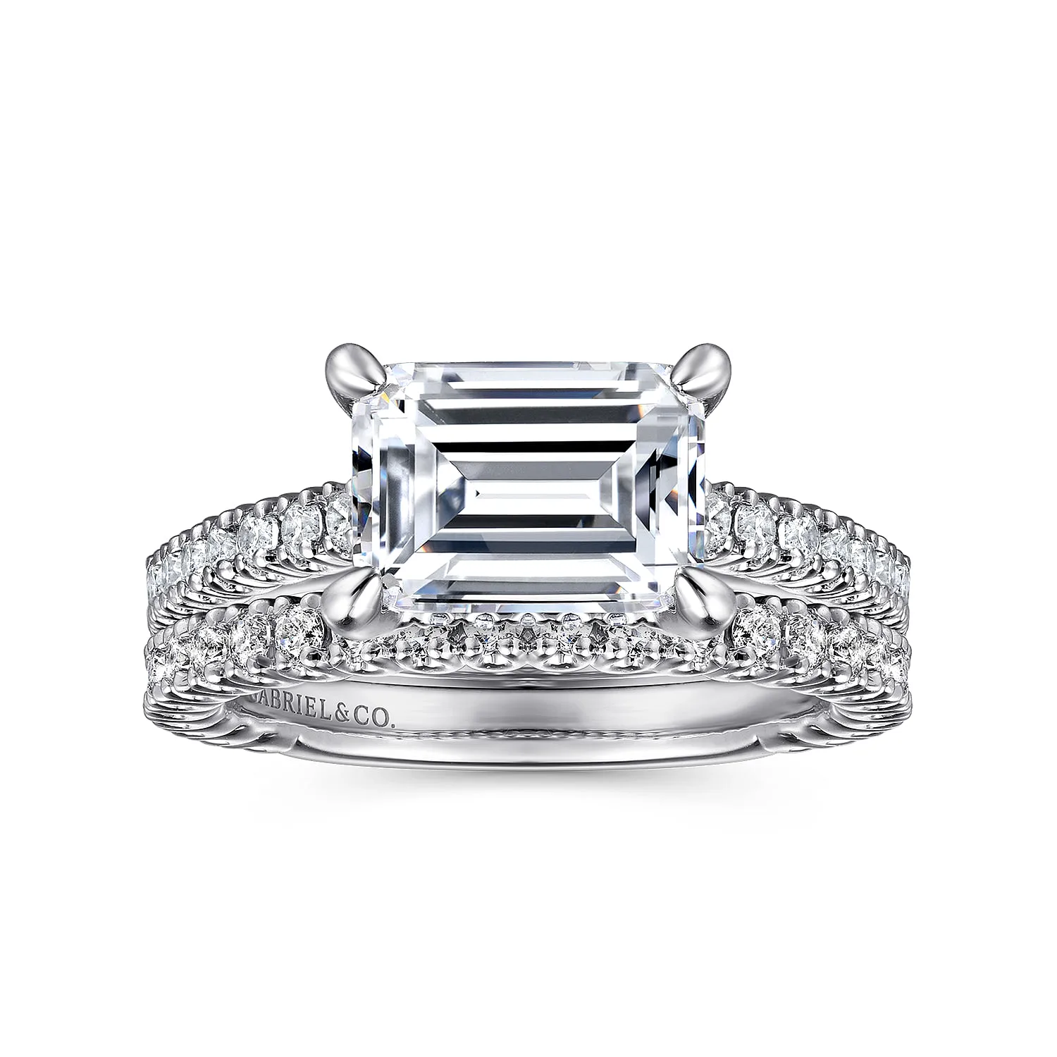 East West Emerald Diamond Engagement Ring in 14K White Gold, photograph 4