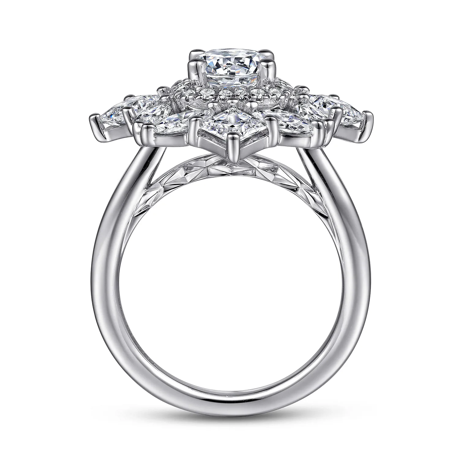 Round Fancy halo Diamond Engagement Ring in 14K White Gold, photograph 2