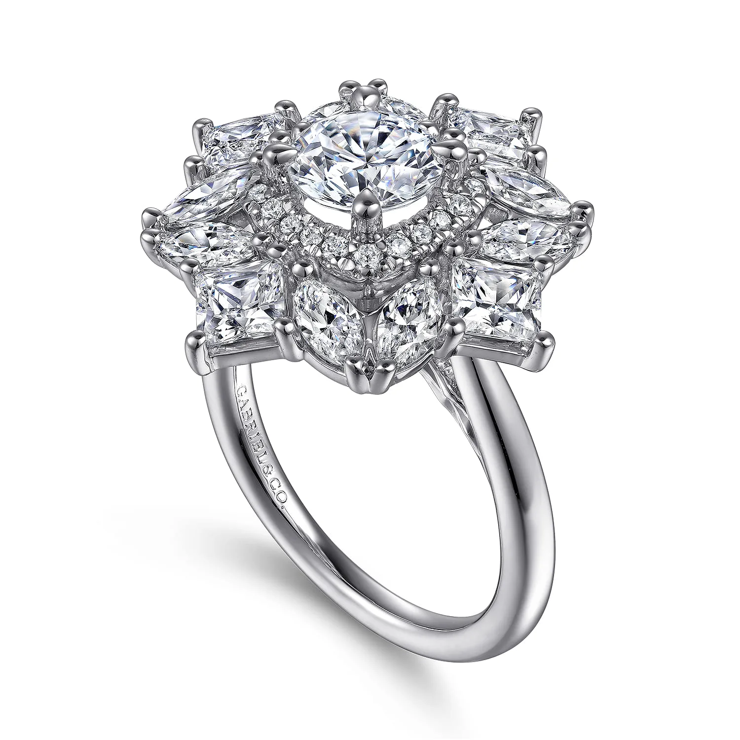 Round Fancy halo Diamond Engagement Ring in 14K White Gold, photograph 3