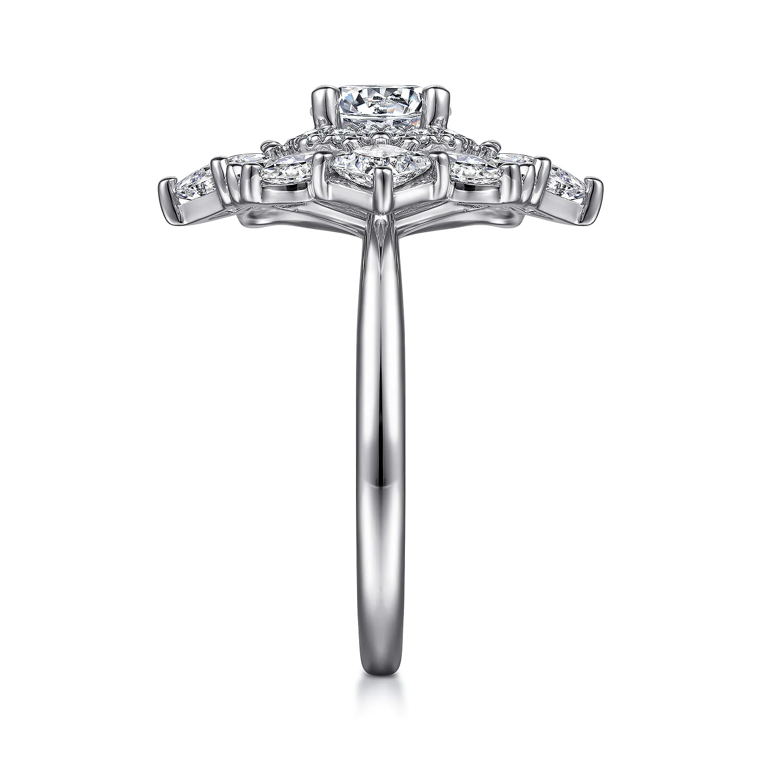 Round Fancy halo Diamond Engagement Ring in 14K White Gold, photograph 5