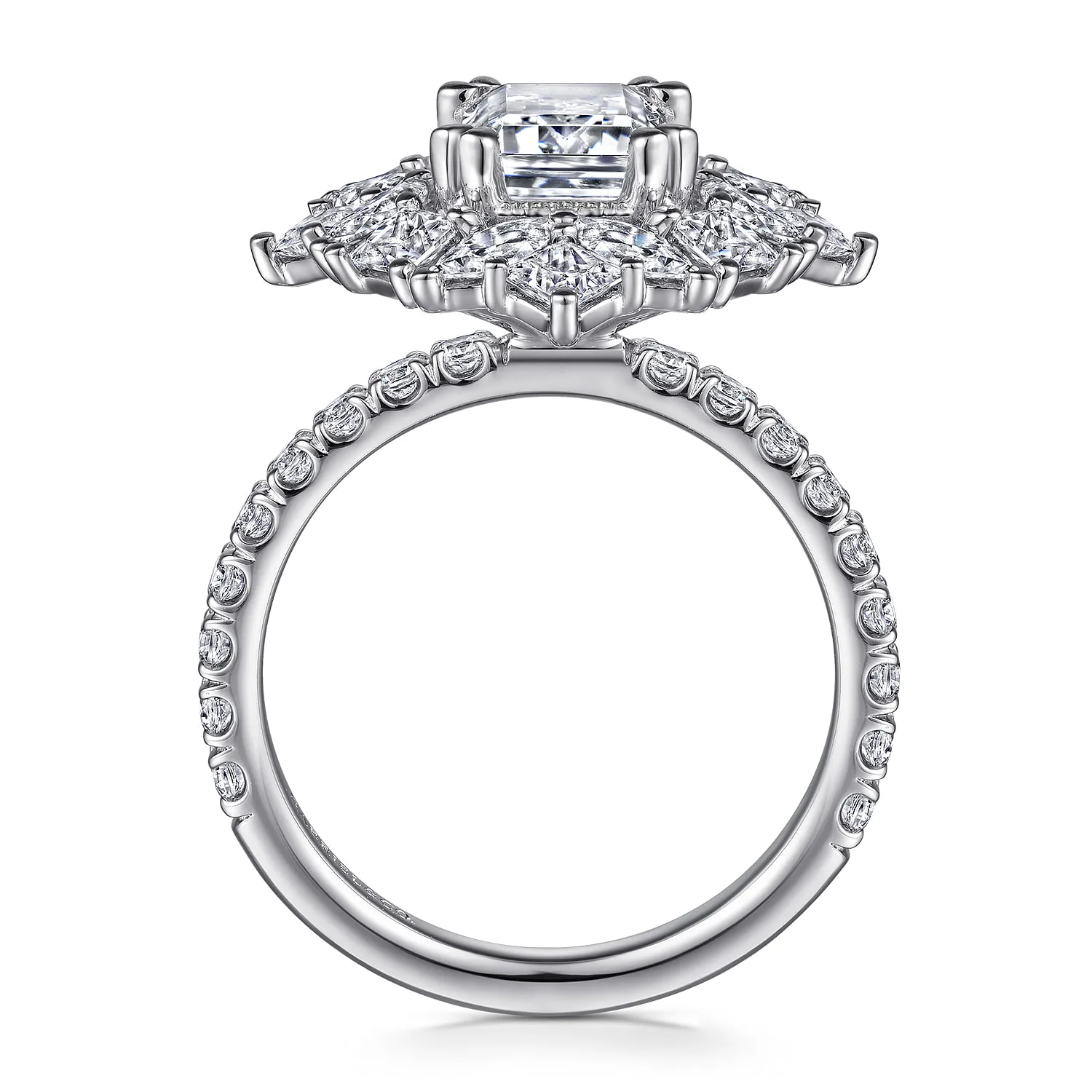 Emerald Fancy Halo Diamond Engagement Ring in 14K White Gold, photograph 2