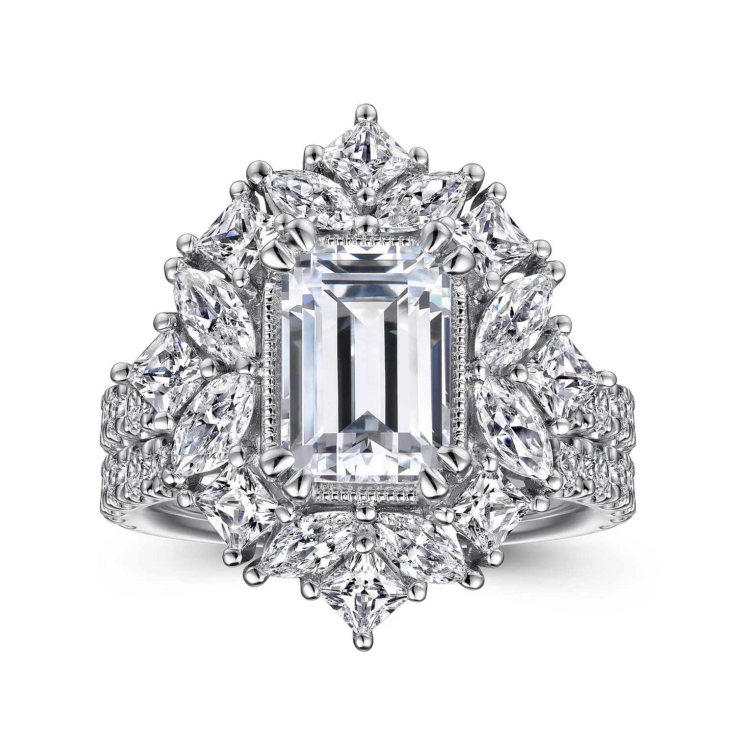 Emerald Fancy Halo Diamond Engagement Ring in 14K White Gold, photograph 4