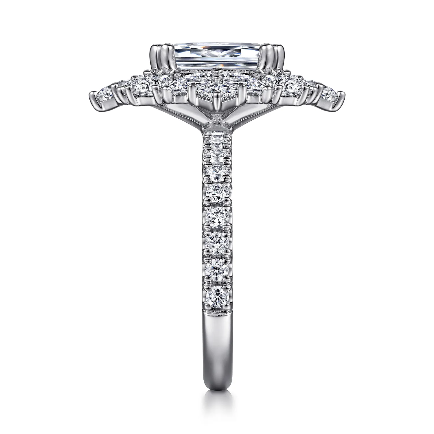 Emerald Fancy Halo Diamond Engagement Ring in 14K White Gold, photograph 5