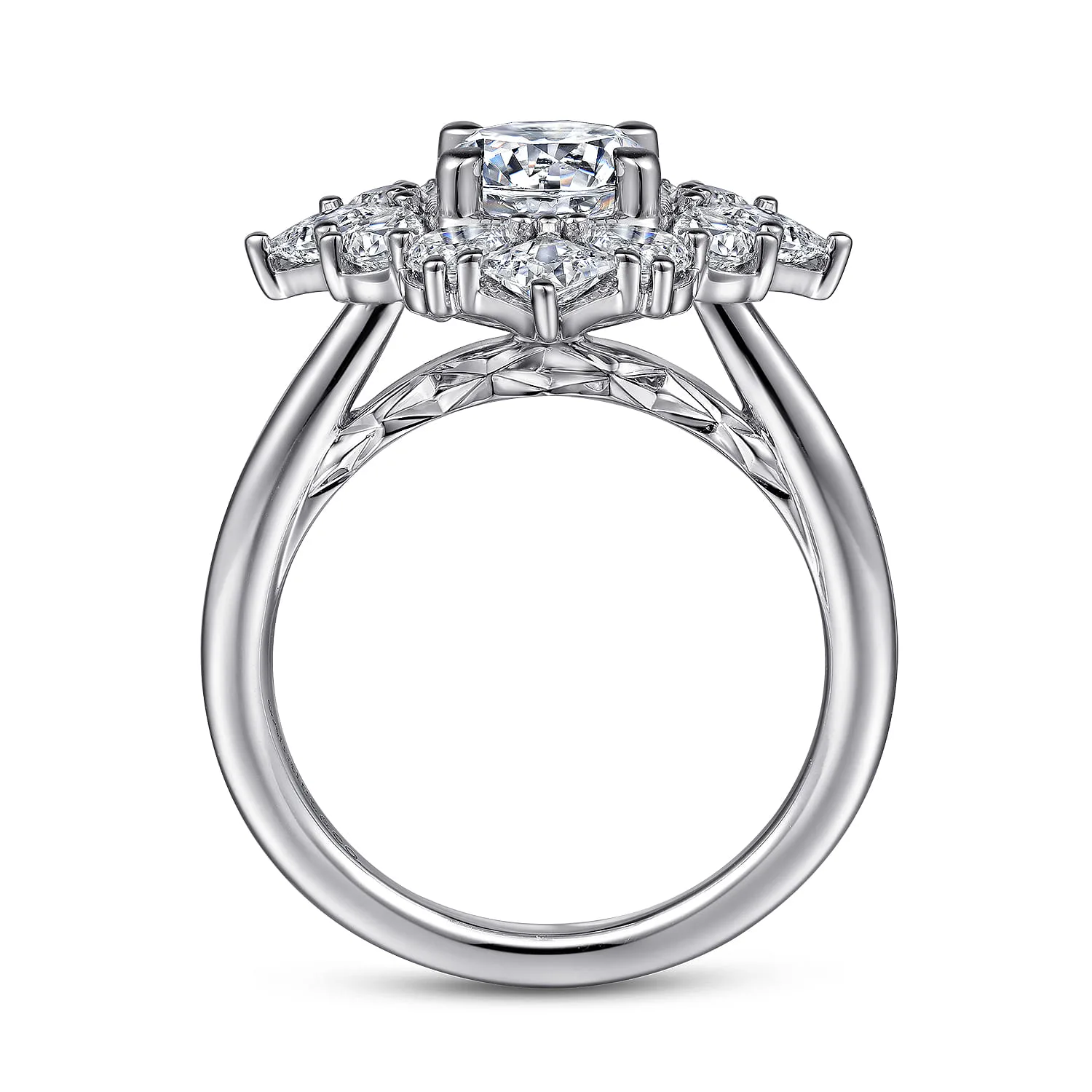Round Fancy Halo Diamond Engagement Ring in 14K White Gold, photograph 2