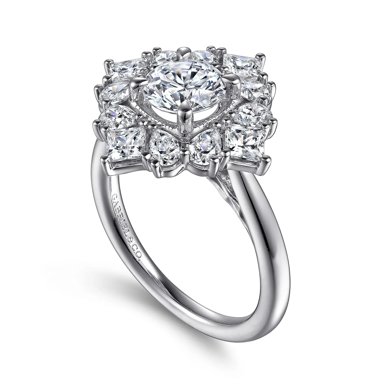 Round Fancy Halo Diamond Engagement Ring in 14K White Gold, photograph 3