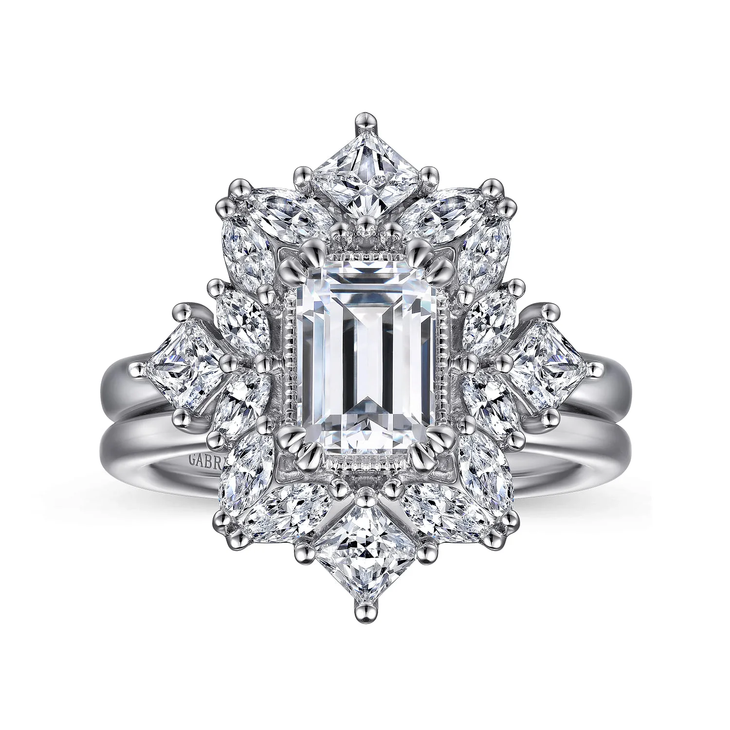 Emerald Fancy Halo Diamond Engagement Ring in 14K White Gold, photograph 4