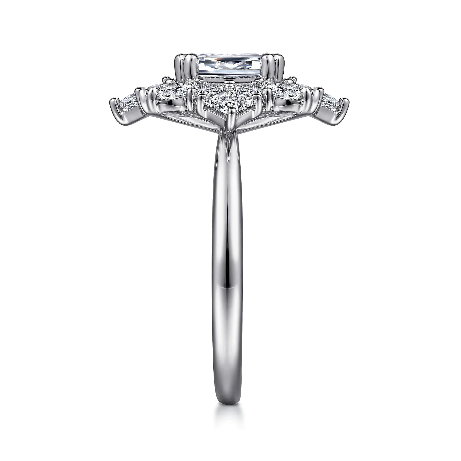 Emerald Fancy Halo Diamond Engagement Ring in 14K White Gold, photograph 5
