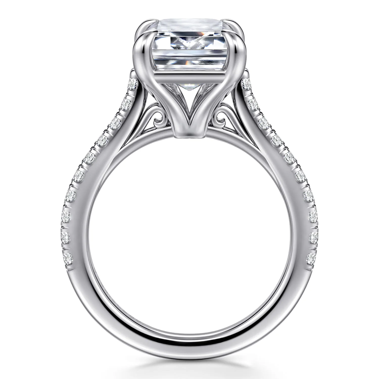 Emerald Diamond Engagement Ring in 14K White Gold, photograph 2