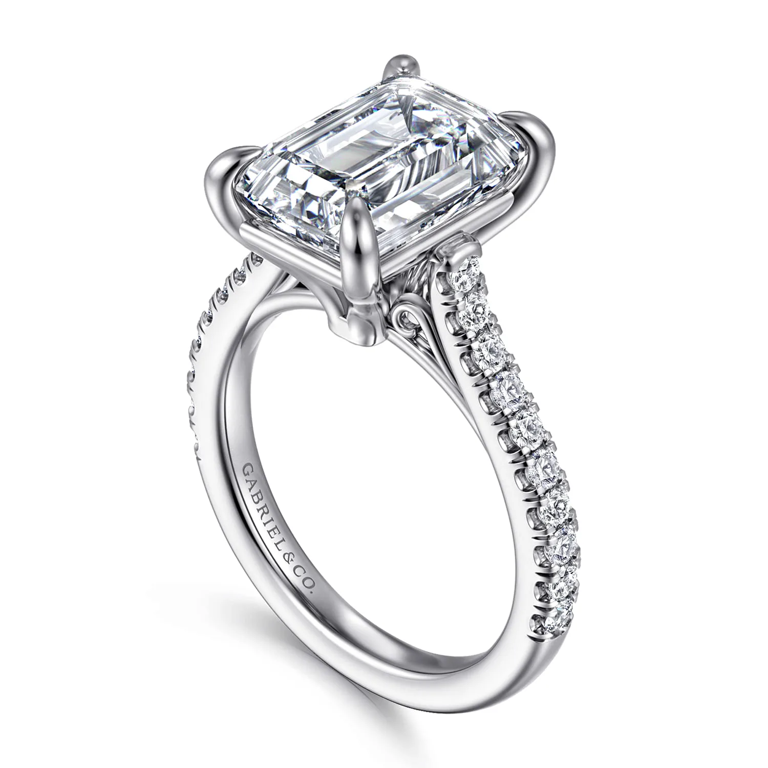 Emerald Diamond Engagement Ring in 14K White Gold, photograph 3