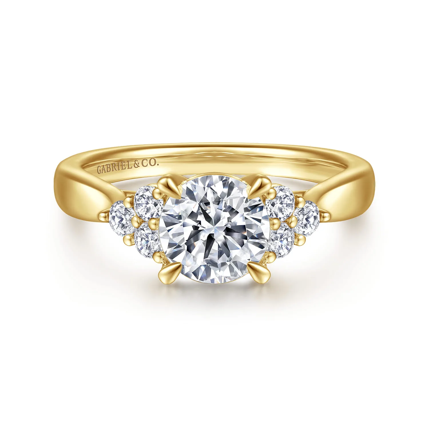 Round Three Stone Cluster Diamond Engagement Ring in 14K Yellow Gold