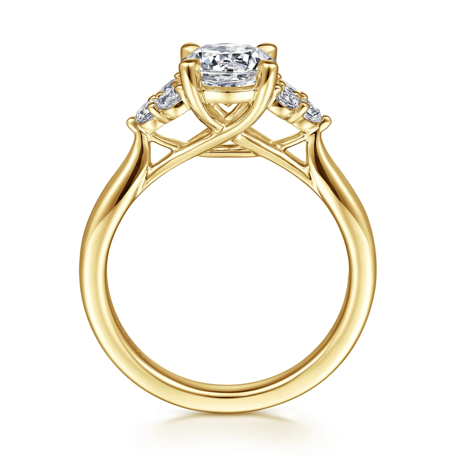 Round Three Stone Cluster Diamond Engagement Ring in 14K Yellow Gold, photograph 2
