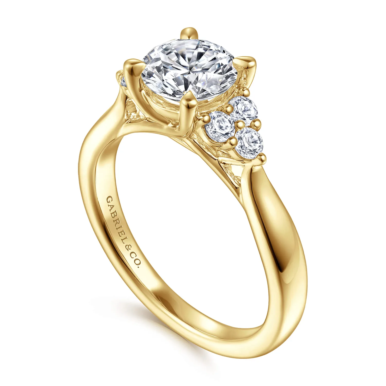 Round Three Stone Cluster Diamond Engagement Ring in 14K Yellow Gold, photograph 3