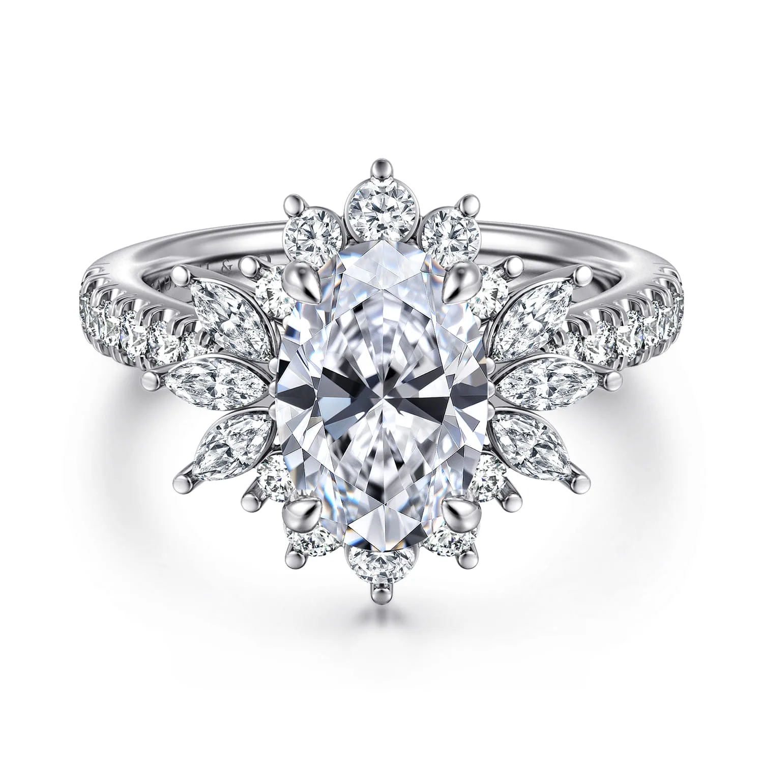Bursting Halo Diamond Engagement Ring