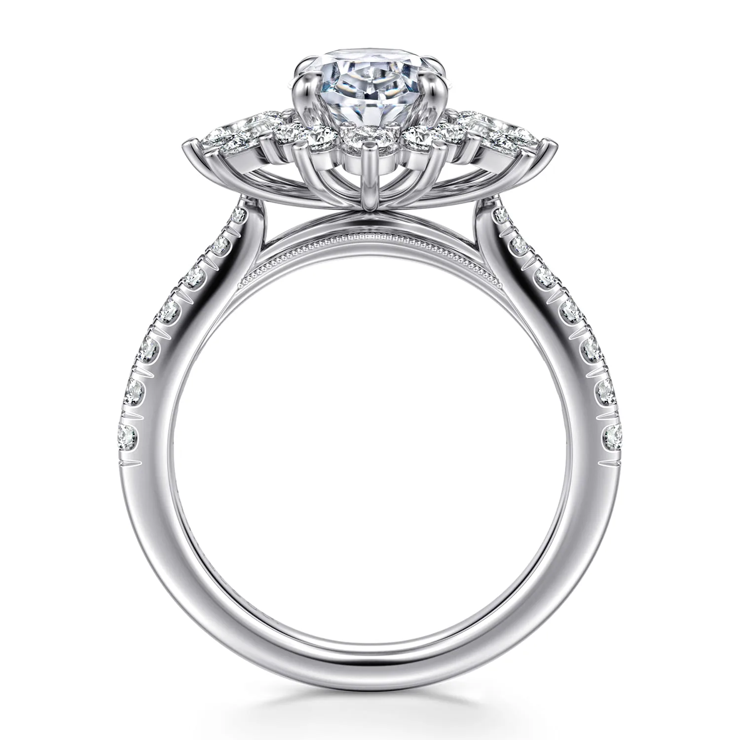 Oval Bursting Halo Diamond Engagement Ring in 14K White Gold, photograph 2