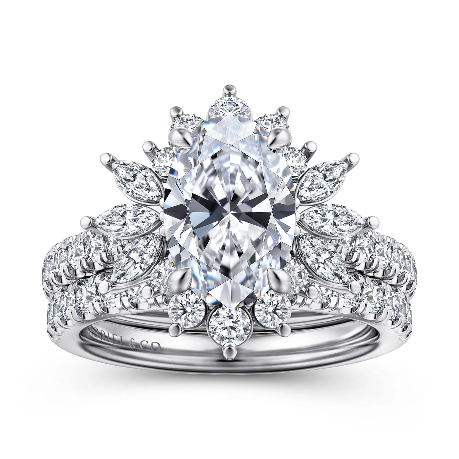 Oval Bursting Halo Diamond Engagement Ring in 14K White Gold, photograph 4
