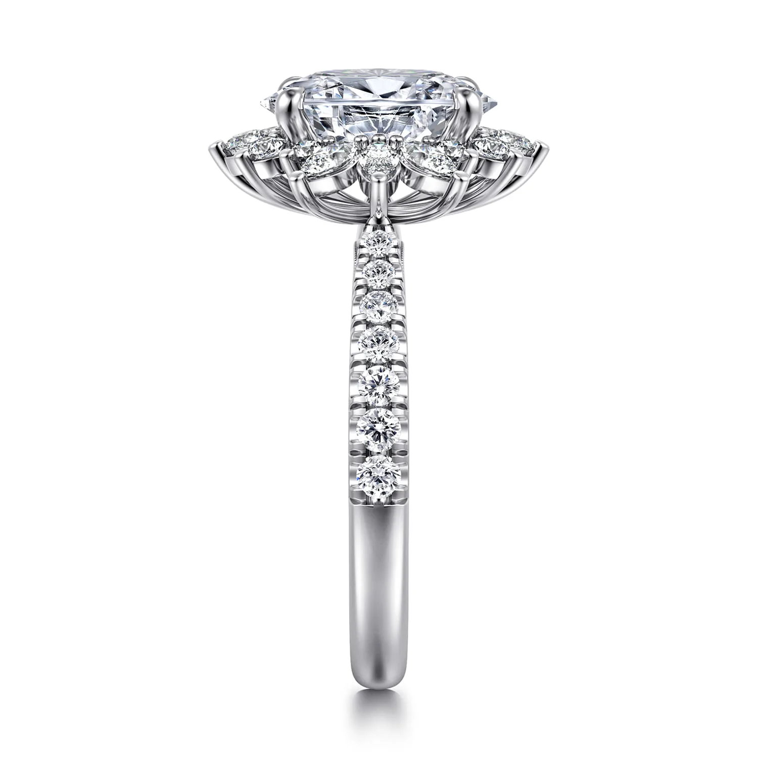 Oval Bursting Halo Diamond Engagement Ring in 14K White Gold, photograph 5