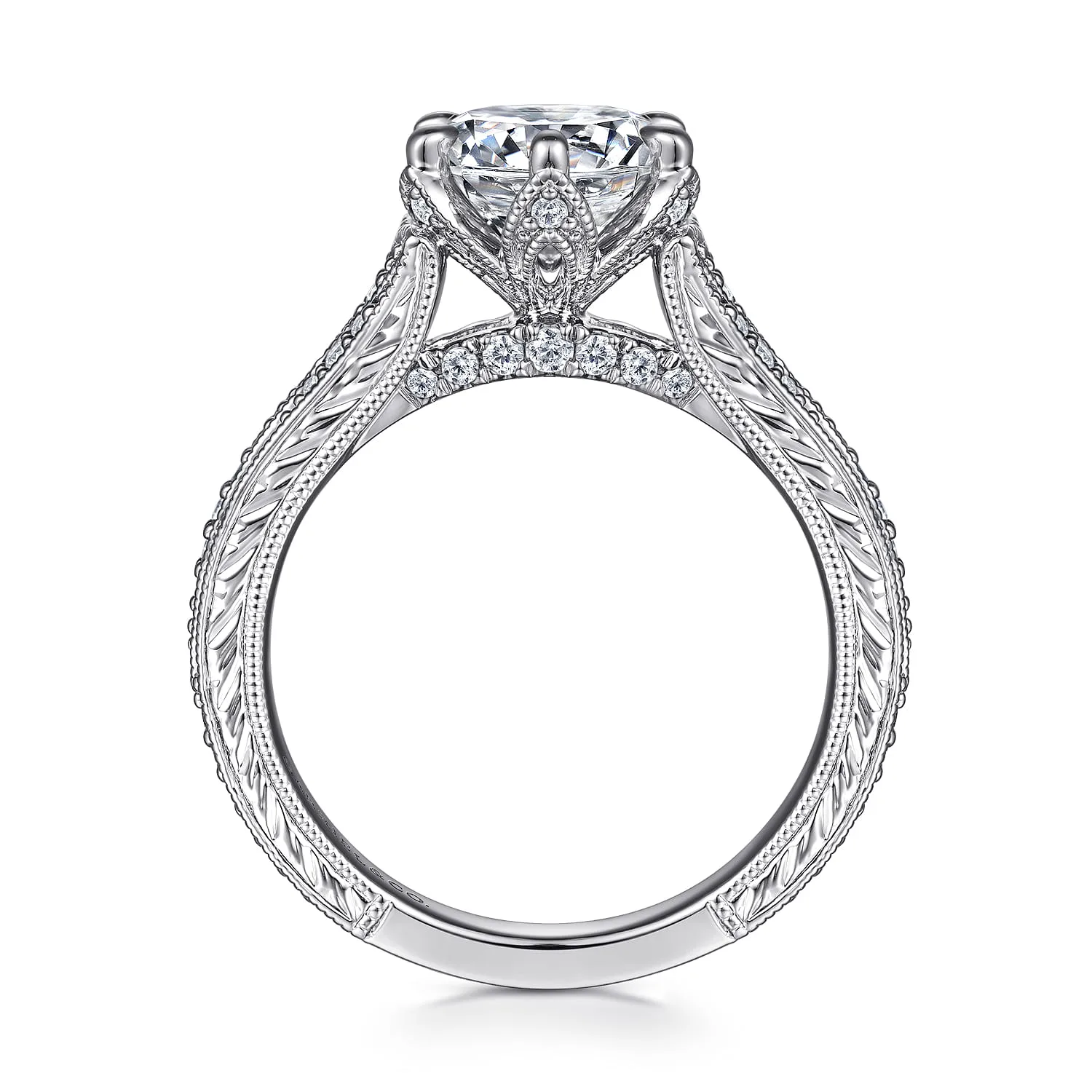 Round Vintage Inspired Diamond Engagement Ring in 14K White Gold, photograph 2