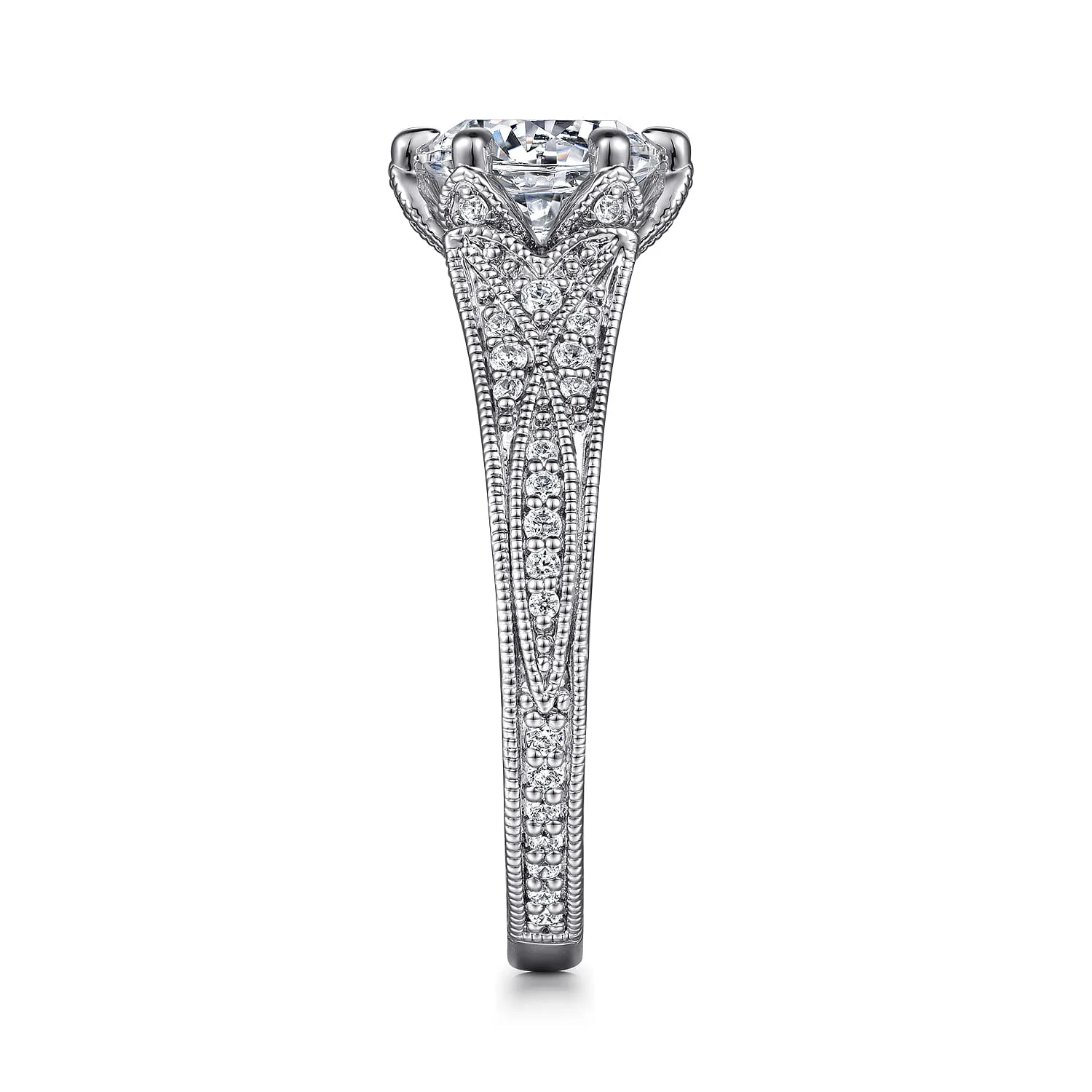 Round Vintage Inspired Diamond Engagement Ring in 14K White Gold, photograph 5