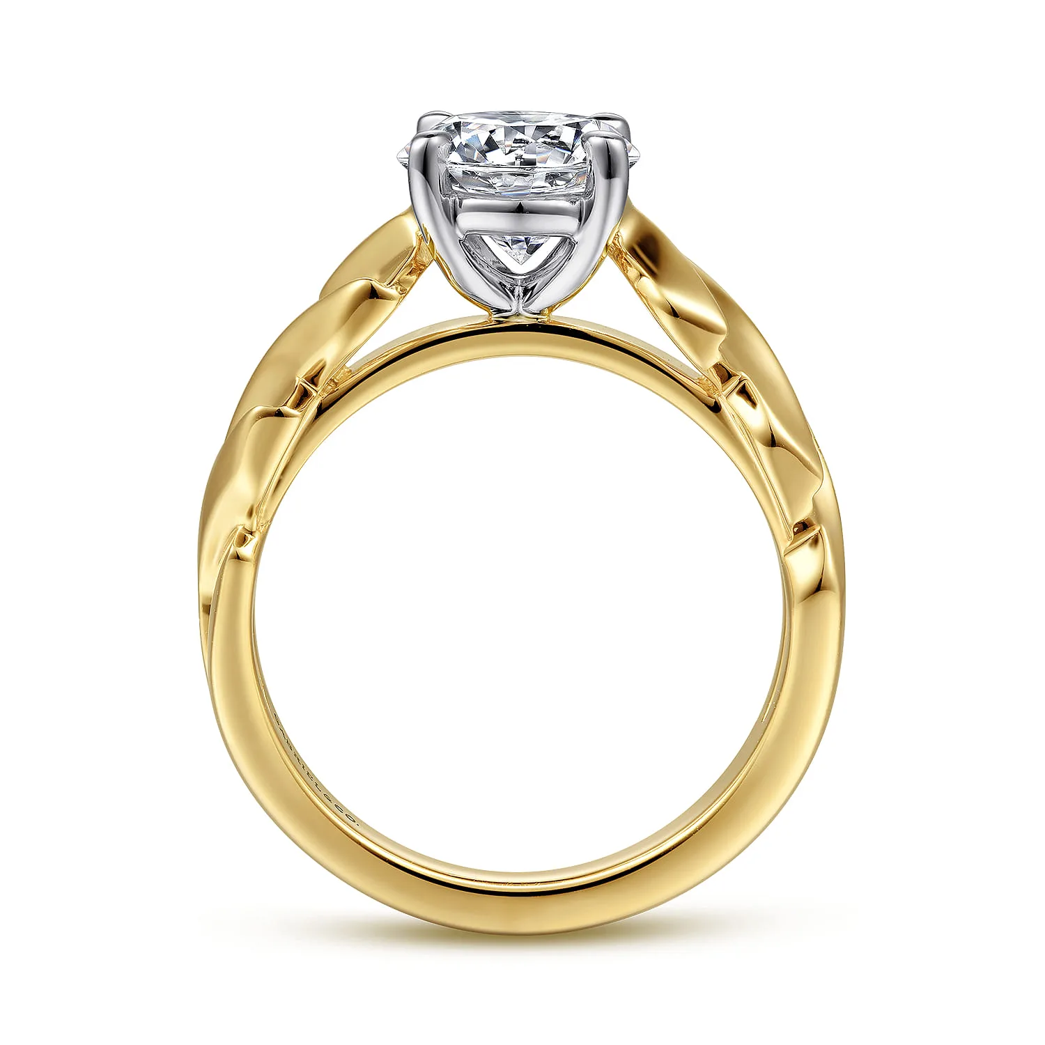 Round Twisted Diamond Engagement Ring in 14K White/Yellow Gold, photograph 2