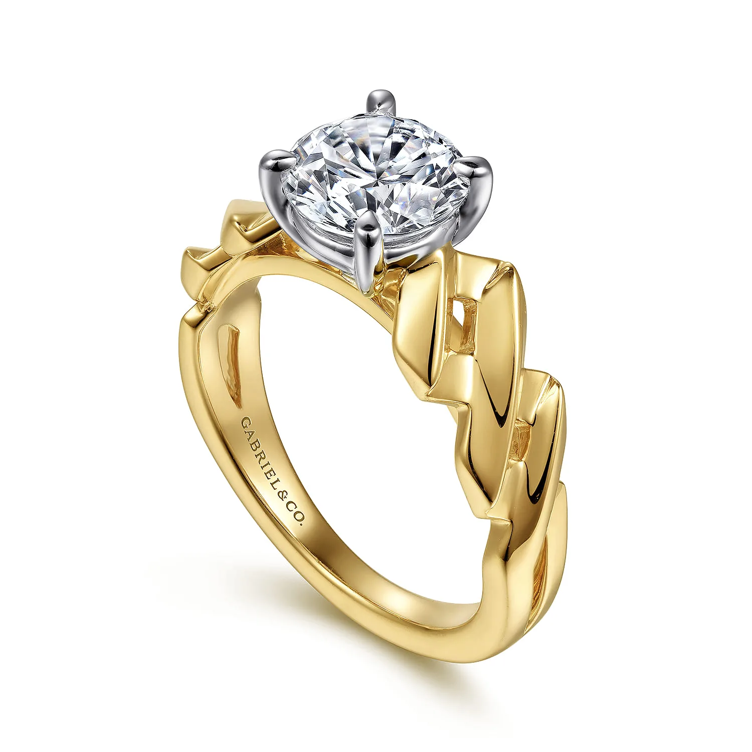 Round Twisted Diamond Engagement Ring in 14K White/Yellow Gold, photograph 3