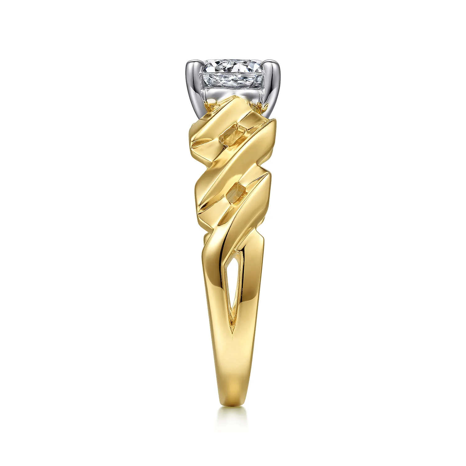 Round Twisted Diamond Engagement Ring in 14K White/Yellow Gold, photograph 5