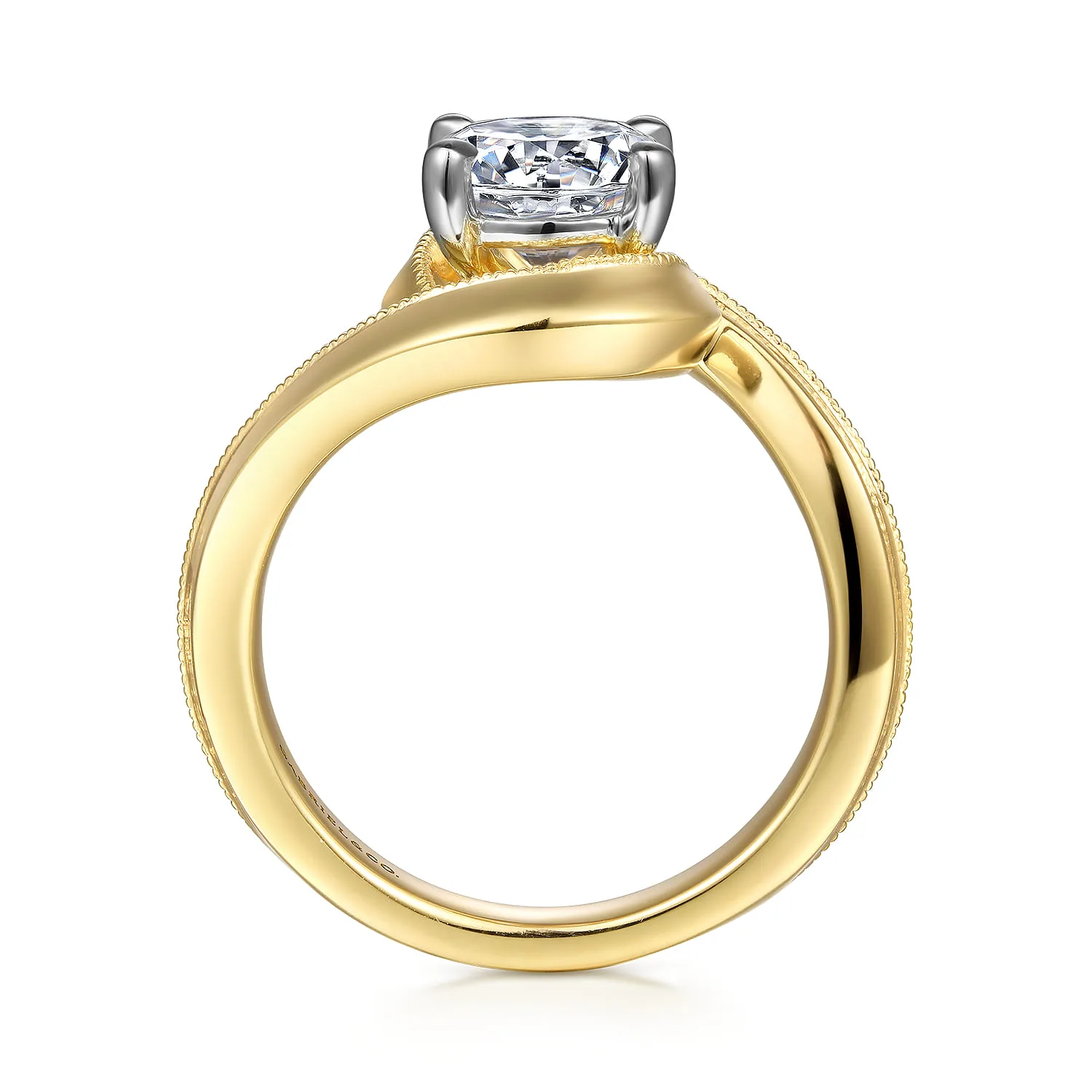 Round Bypass Diamond Engagement Ring in 14K White/Yellow Gold, photograph 2