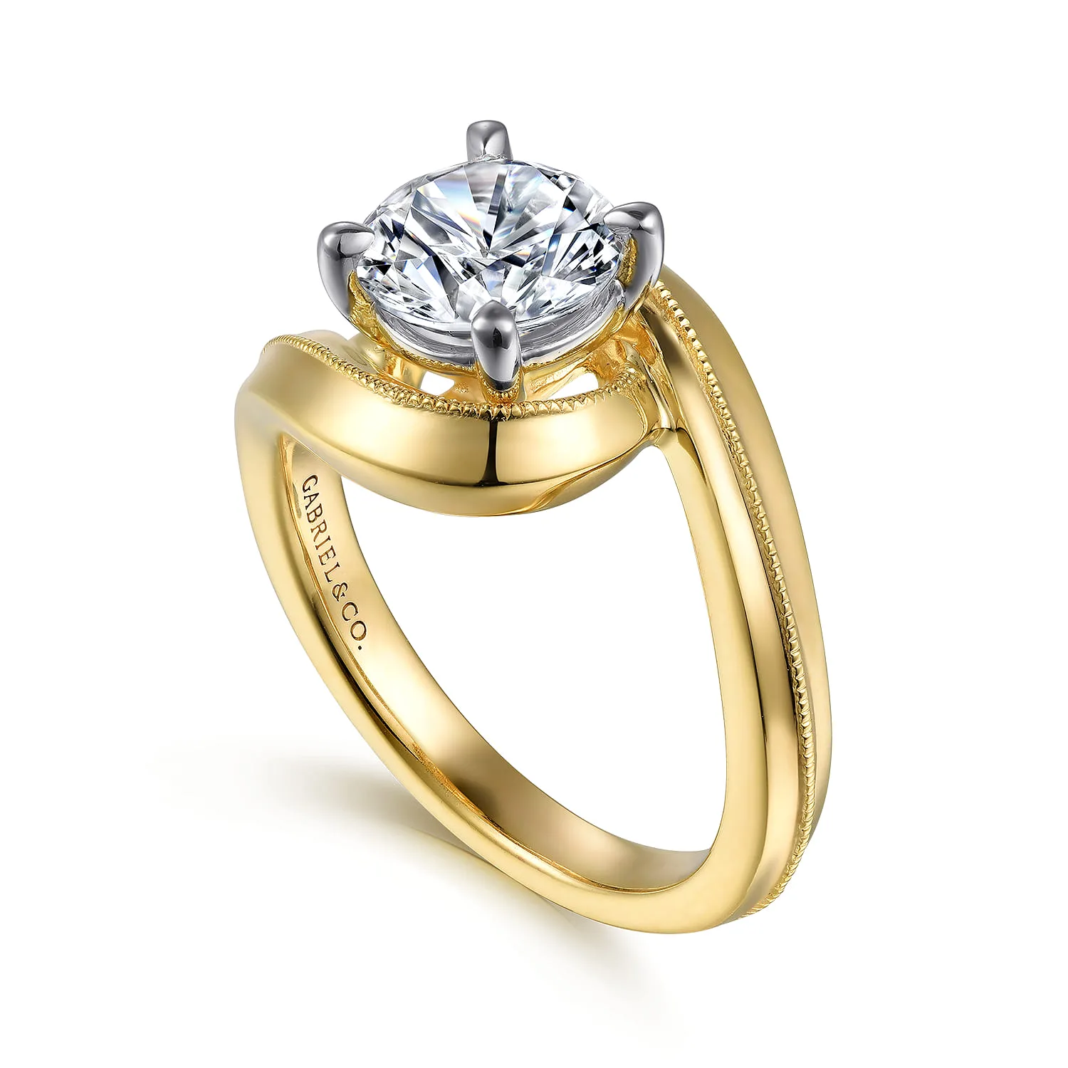 Round Bypass Diamond Engagement Ring in 14K White/Yellow Gold, photograph 3