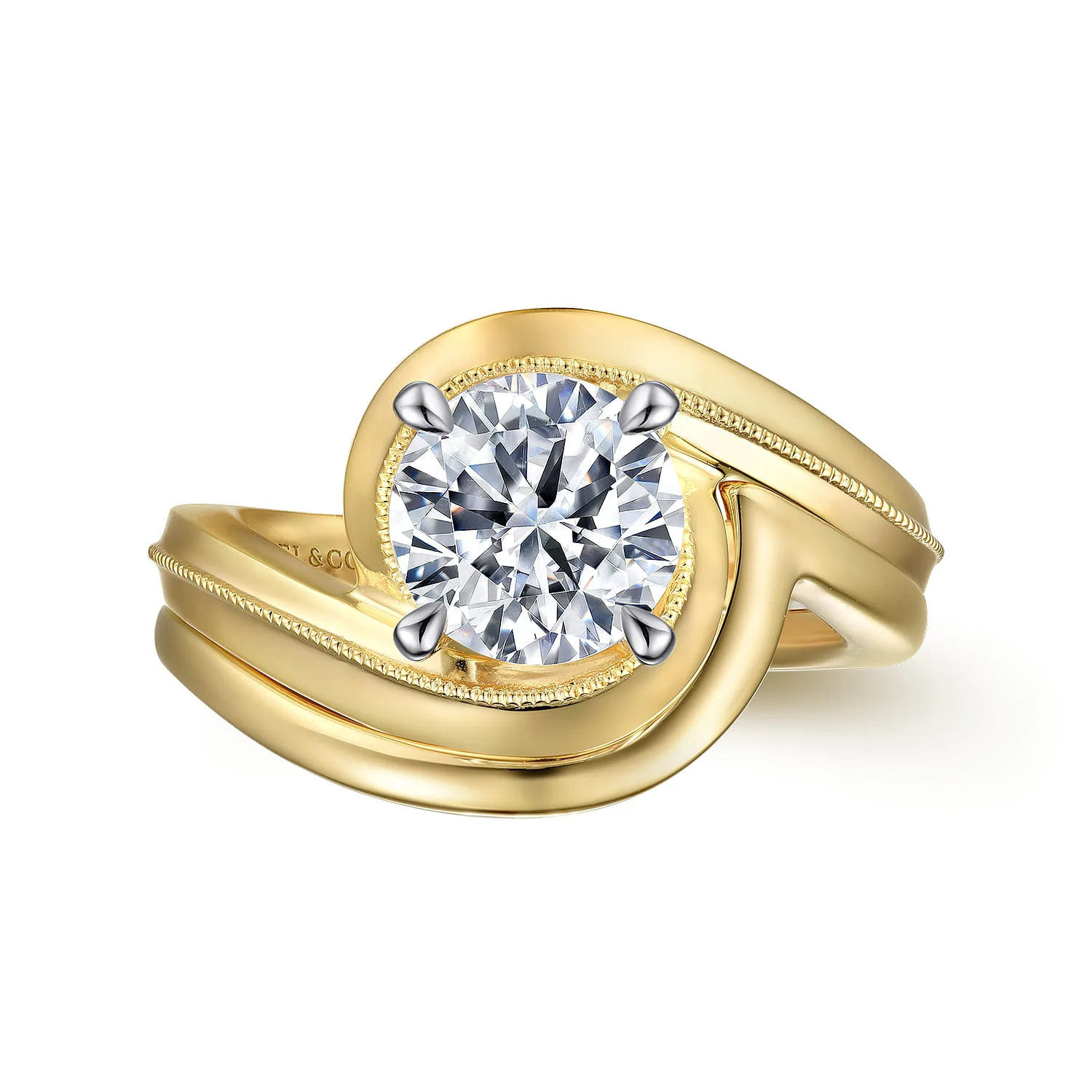 Round Bypass Diamond Engagement Ring in 14K White/Yellow Gold, photograph 4