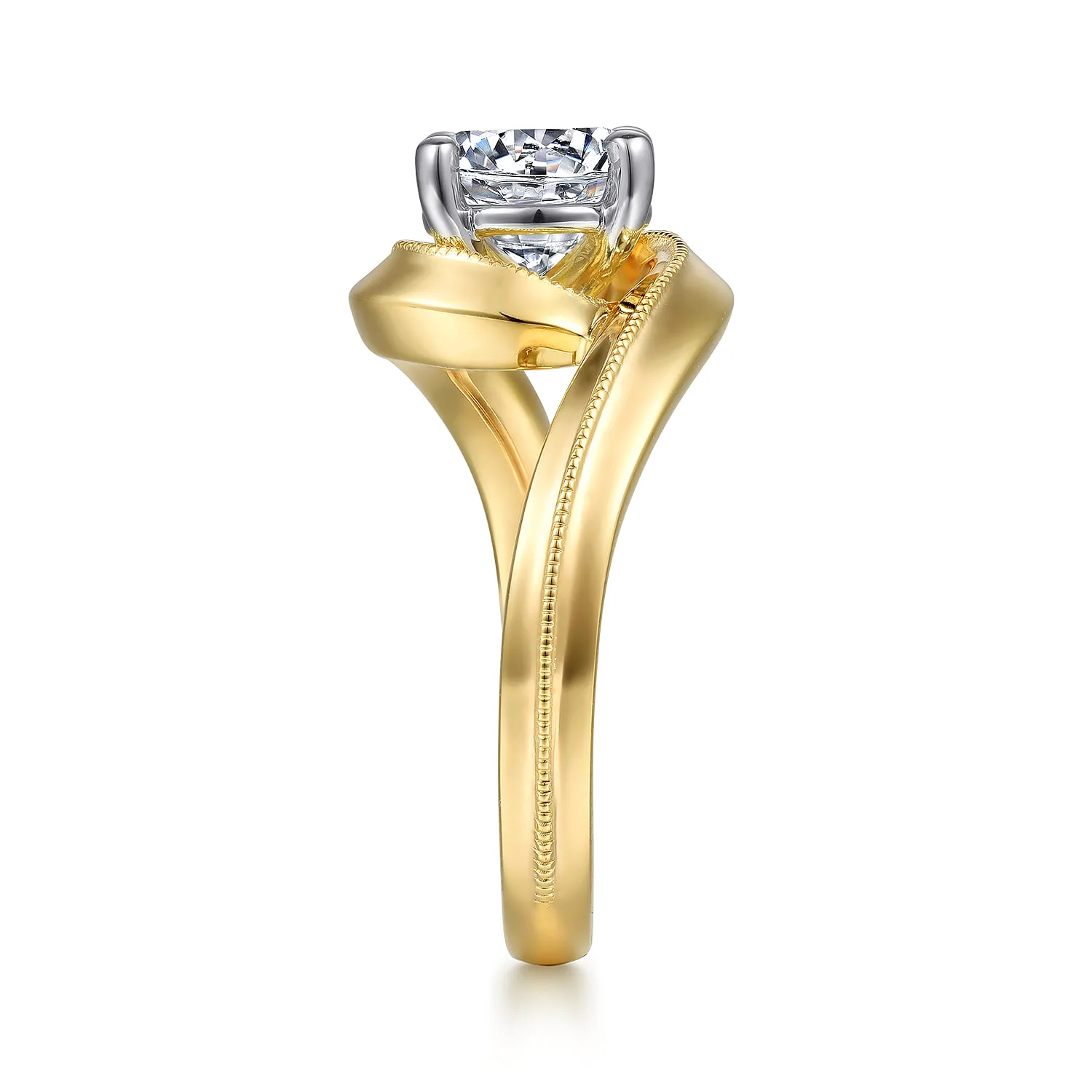 Round Bypass Diamond Engagement Ring in 14K White/Yellow Gold, photograph 5