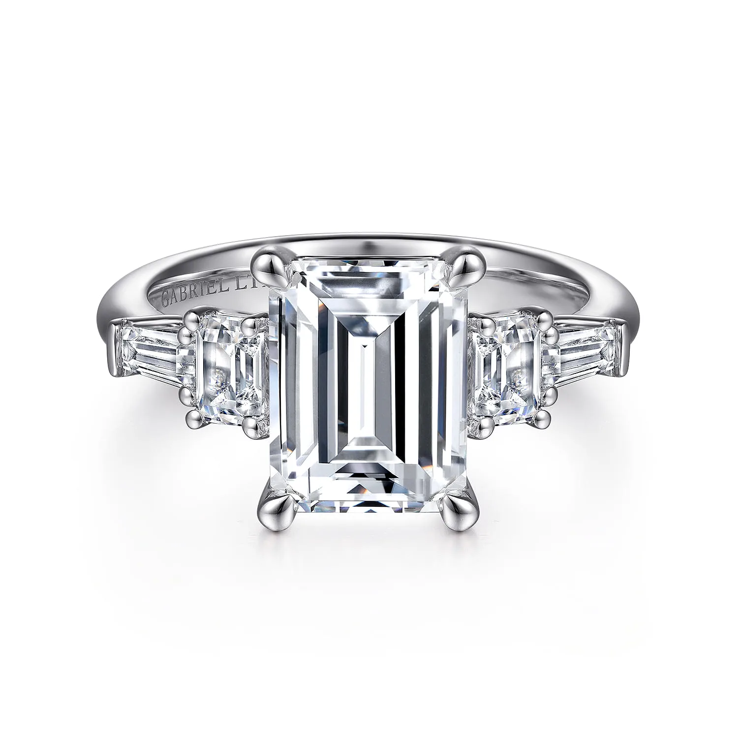 Emerald Five Stone Diamond Engagement Ring in 18K White Gold