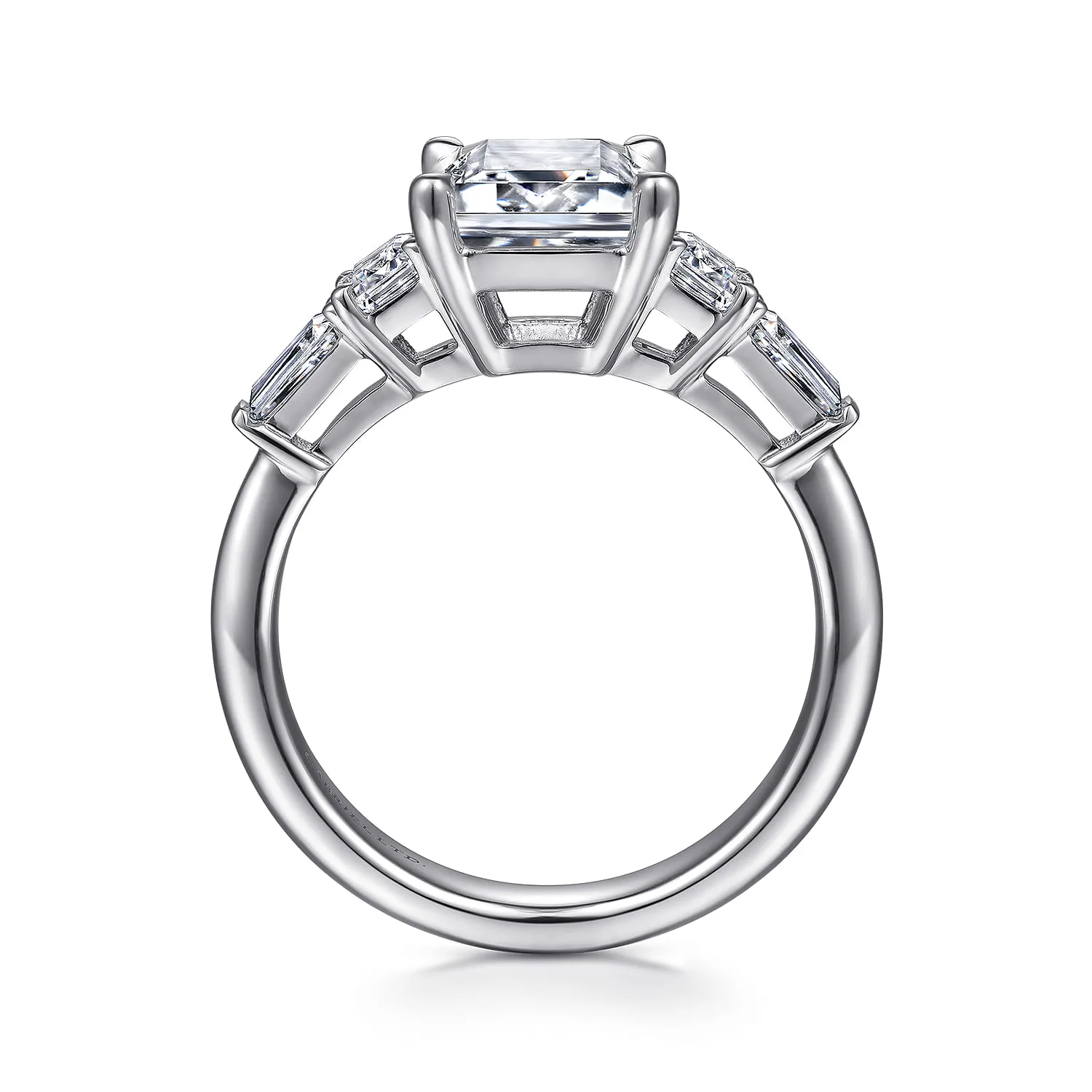 Emerald Five Stone Diamond Engagement Ring in 18K White Gold, photograph 2