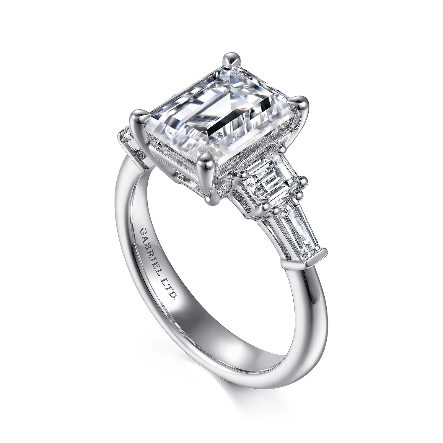 Emerald Five Stone Diamond Engagement Ring in 18K White Gold, photograph 3