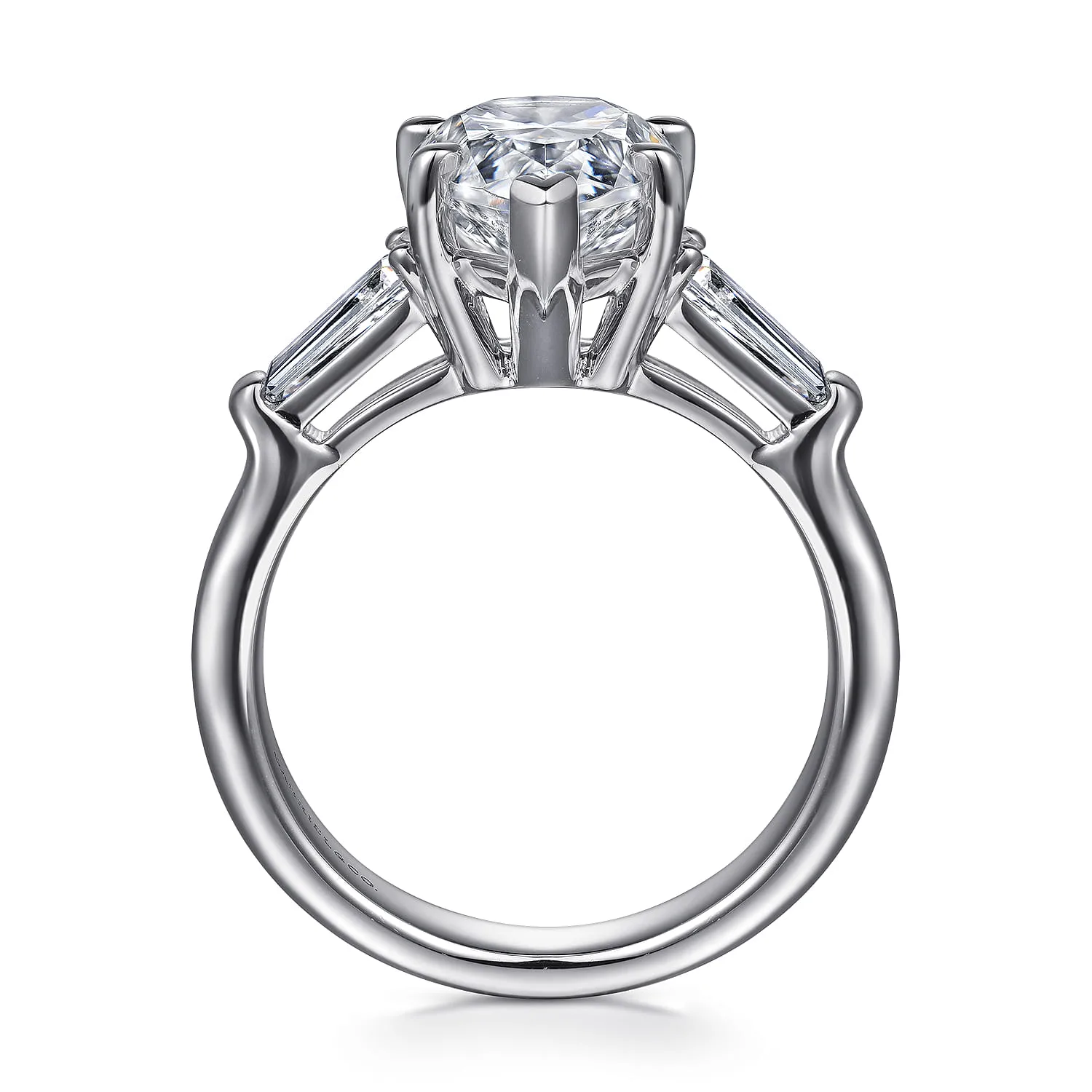 Pear Three Stone Diamond Engagement Ring in 18K White Gold, photograph 2