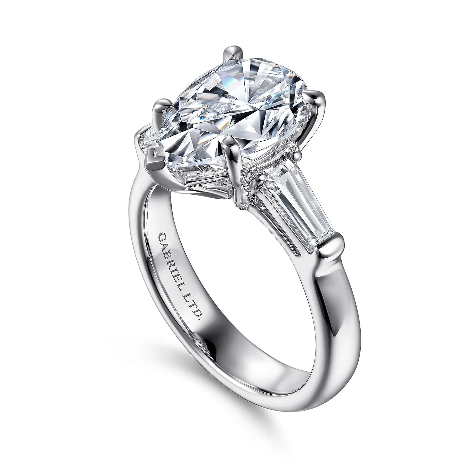 Pear Three Stone Diamond Engagement Ring in 18K White Gold, photograph 3