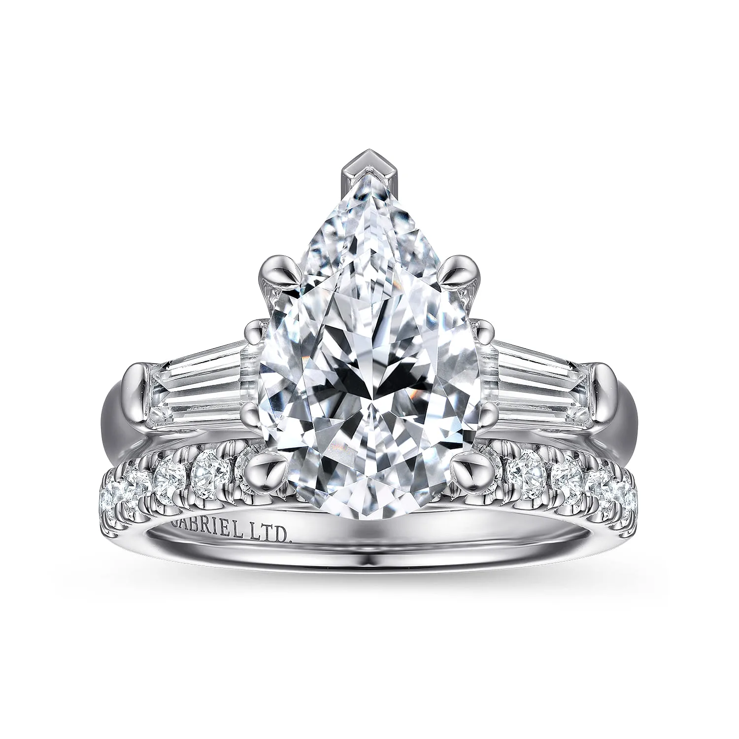 Pear Three Stone Diamond Engagement Ring in 18K White Gold, photograph 4
