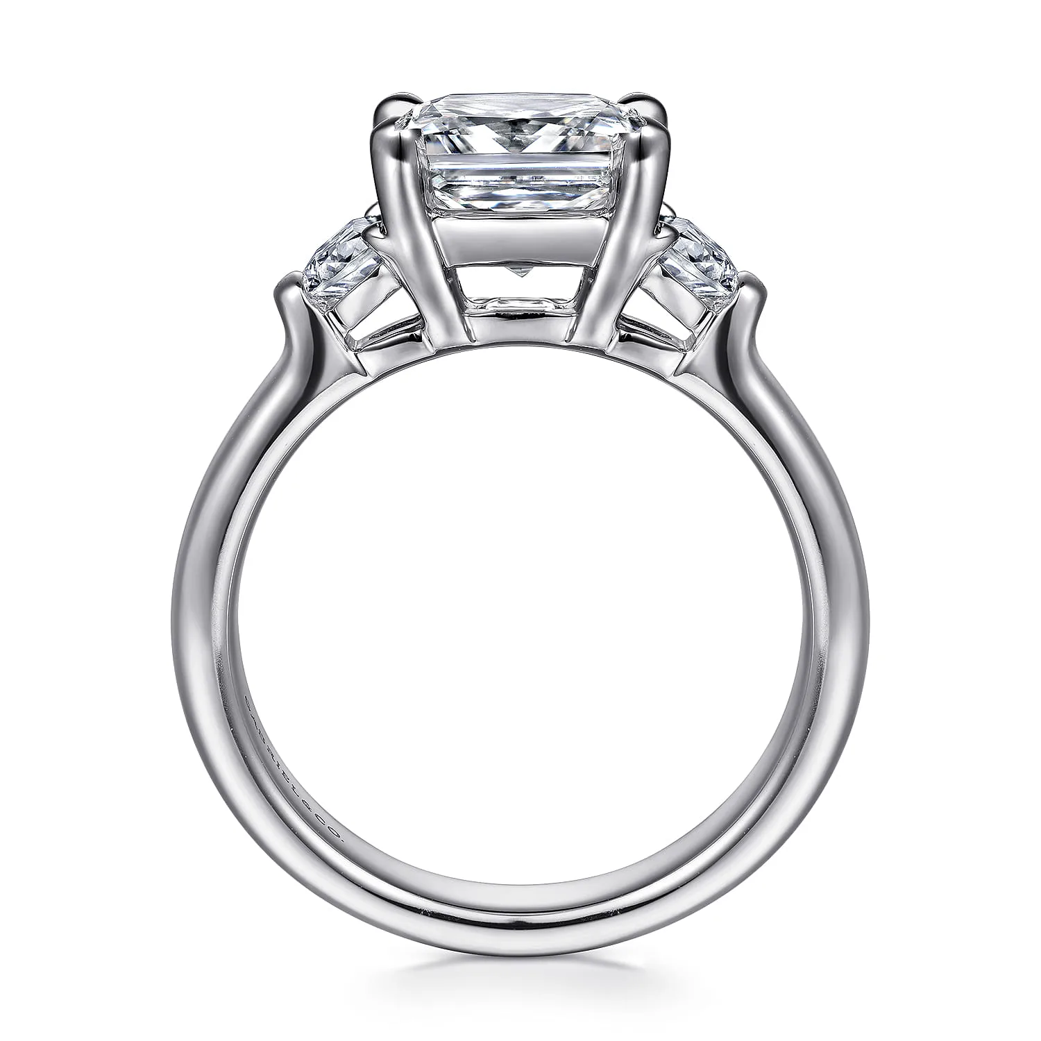 Cushion Three Stone Diamond Engagement Ring in 18K White Gold, photograph 2