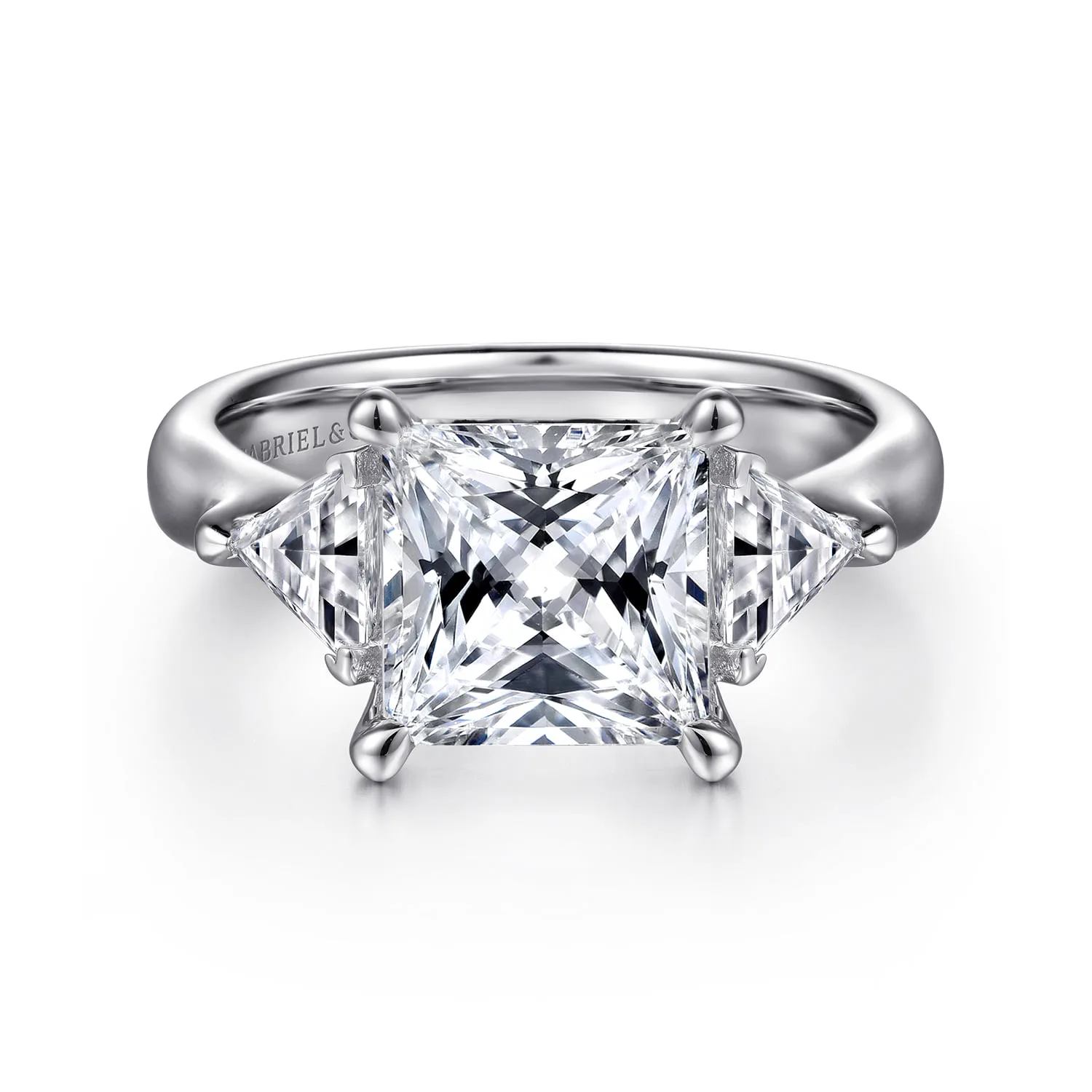Princess Three Stone Diamond Engagement Ring in 14K White Gold