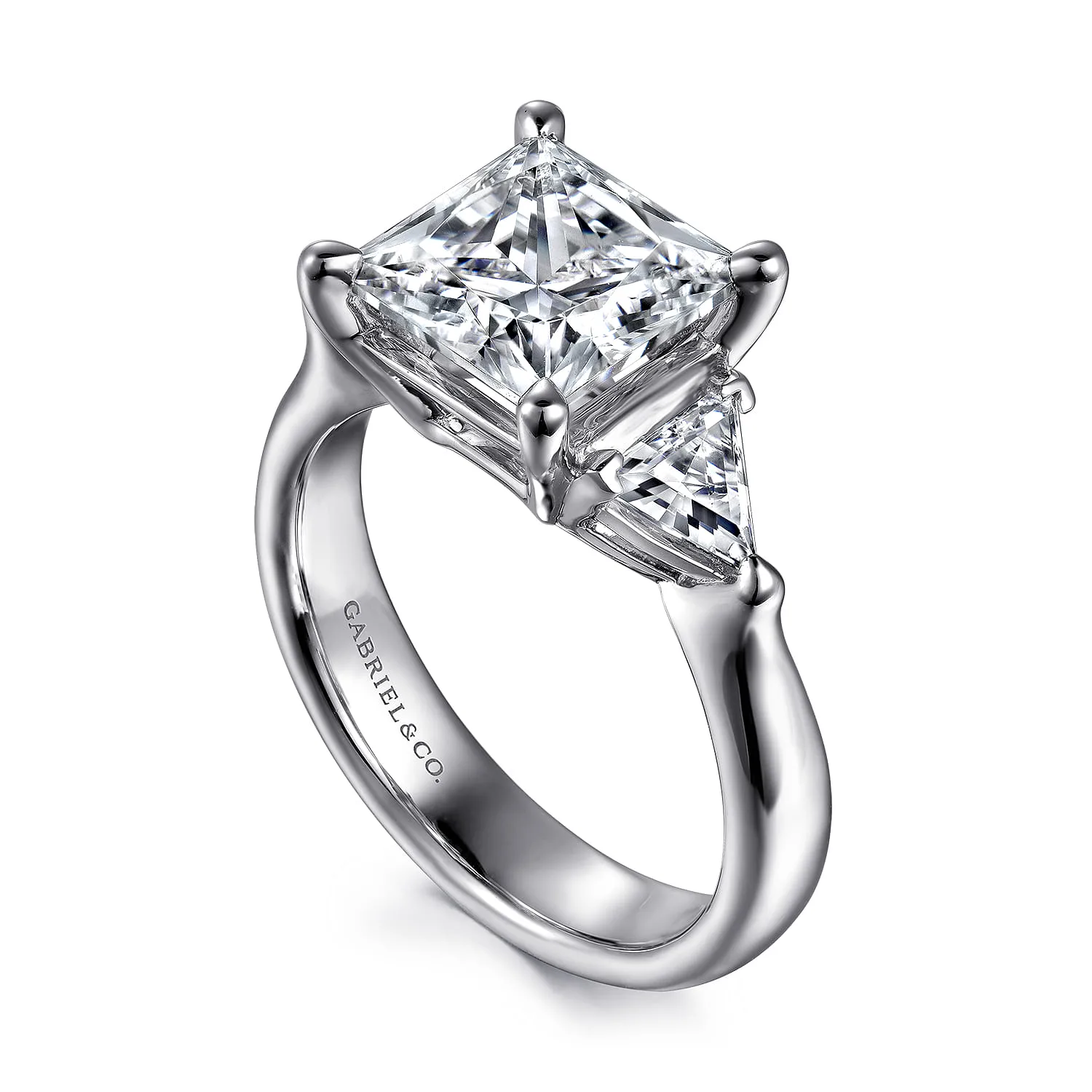 Princess Three Stone Diamond Engagement Ring in 14K White Gold, photograph 3