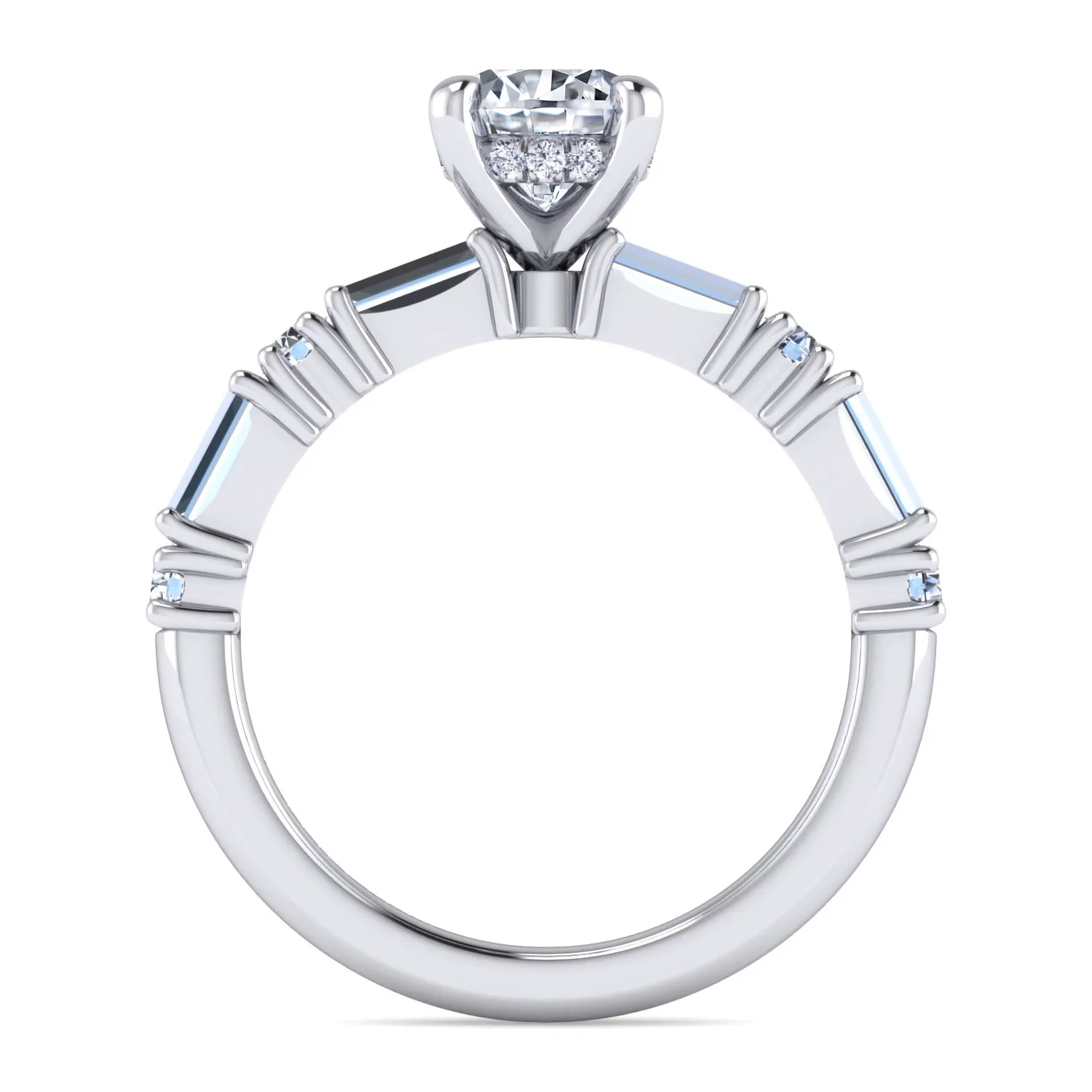Round Baguette and Diamond Engagement Ring in 14K White Gold, photograph 2