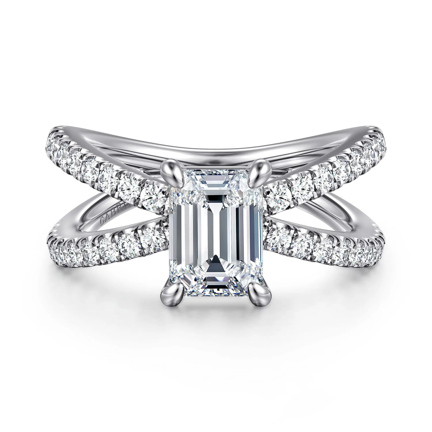 Emerald Split Foundation Diamond Engagement Ring in 14K White Gold