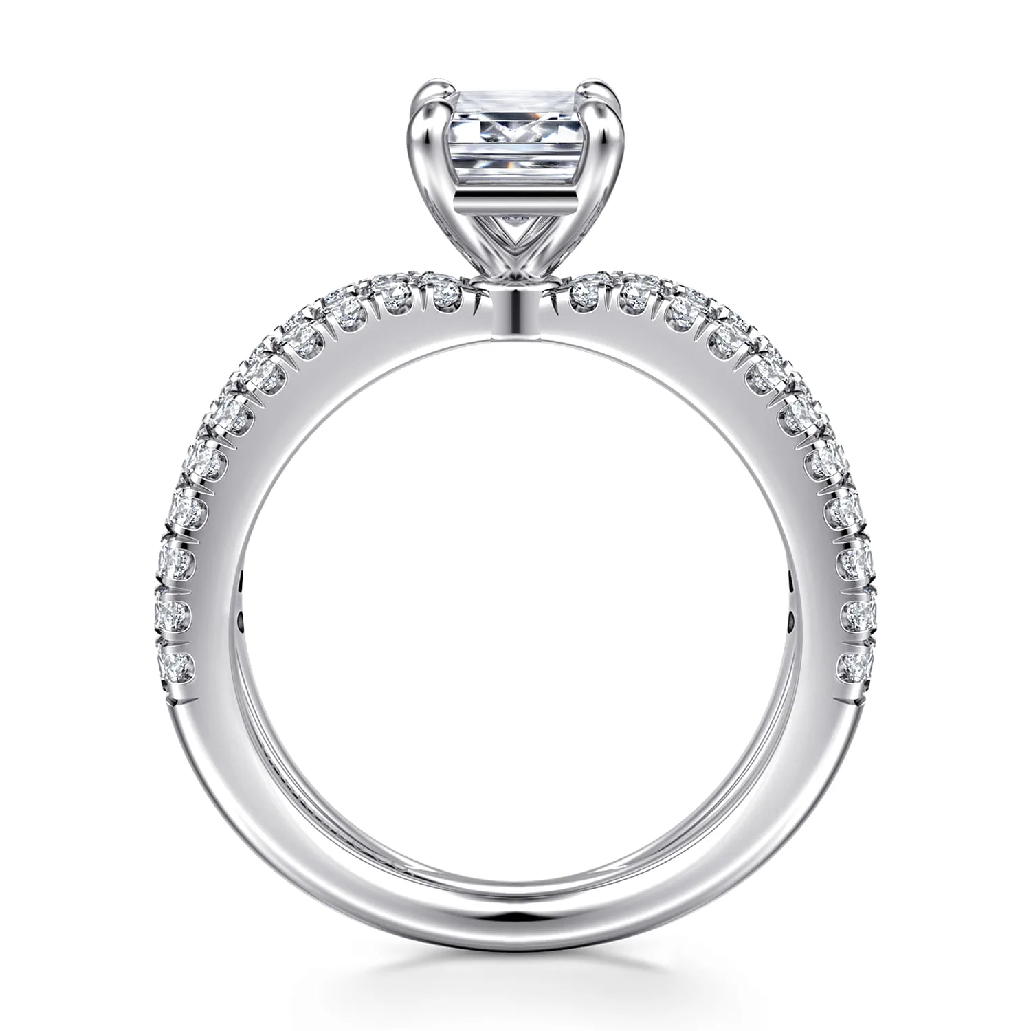 Emerald Split Foundation Diamond Engagement Ring in 14K White Gold, photograph 2