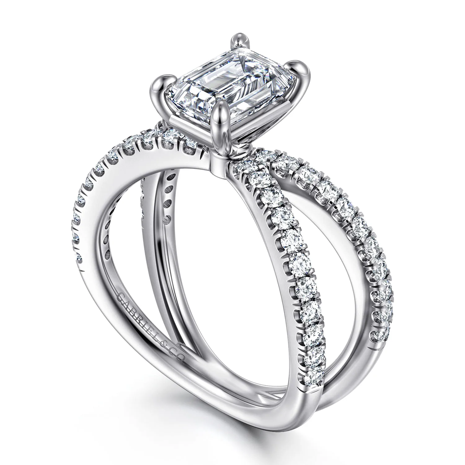 Emerald Split Foundation Diamond Engagement Ring in 14K White Gold, photograph 3