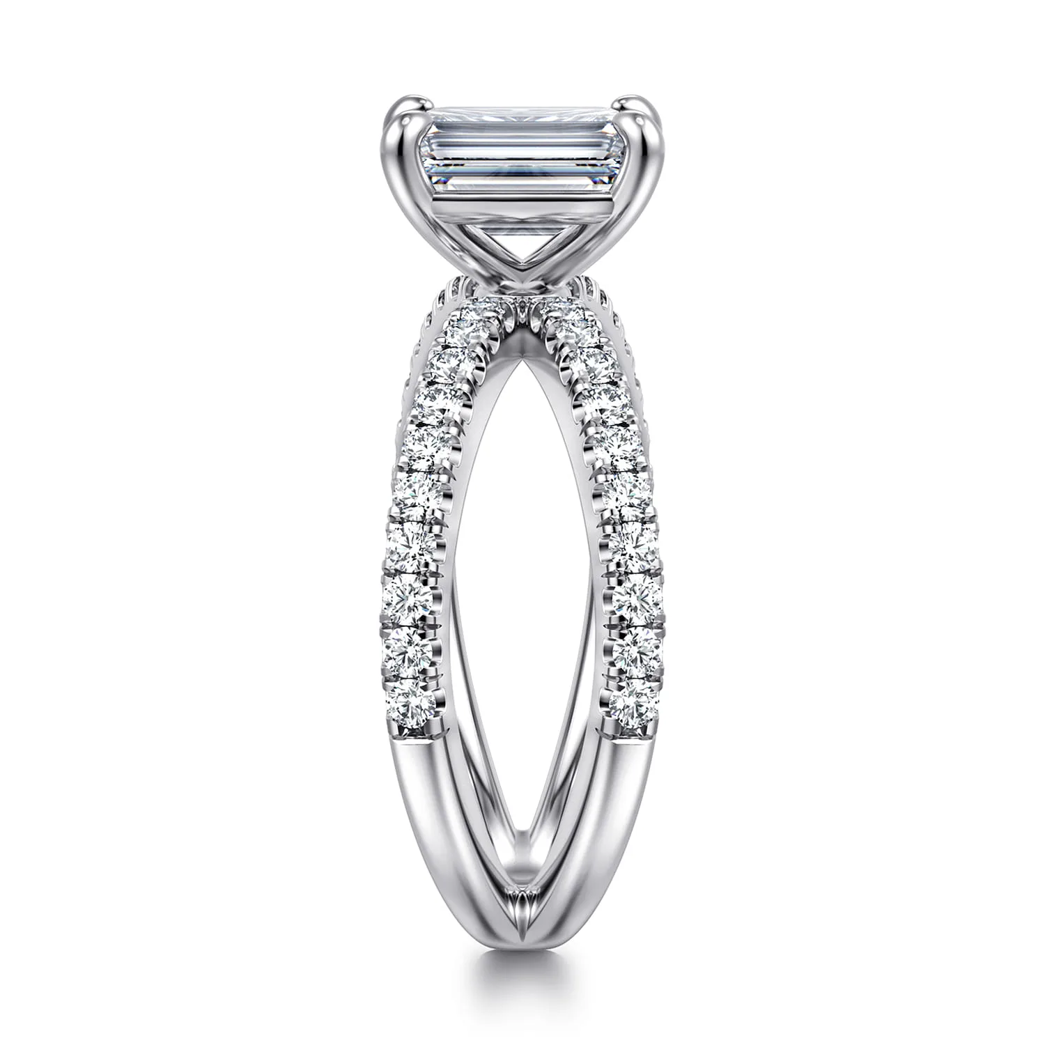 Emerald Split Foundation Diamond Engagement Ring in 14K White Gold, photograph 4