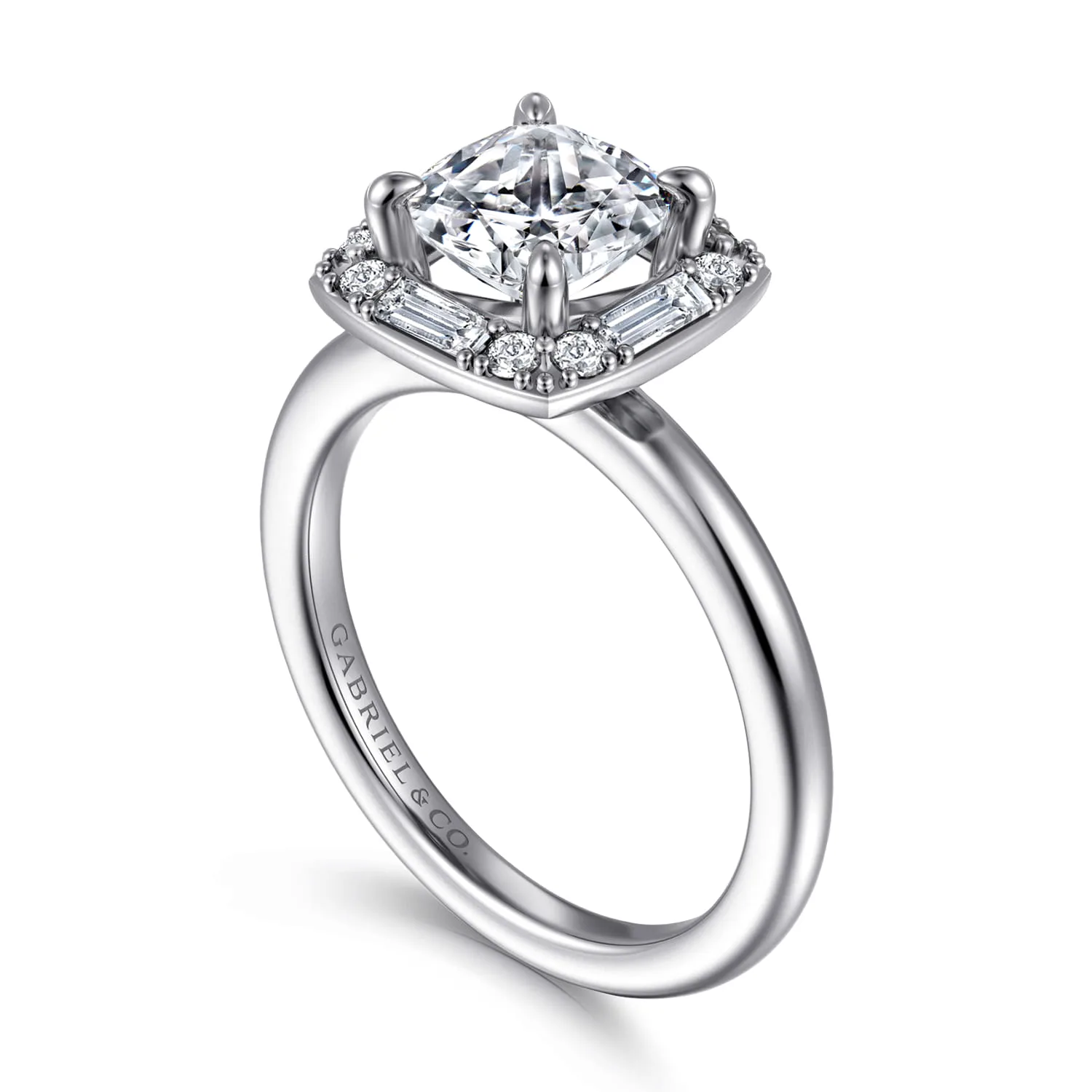 Cushion Halo Diamond Engagement Ring in 14K White Gold, photograph 3