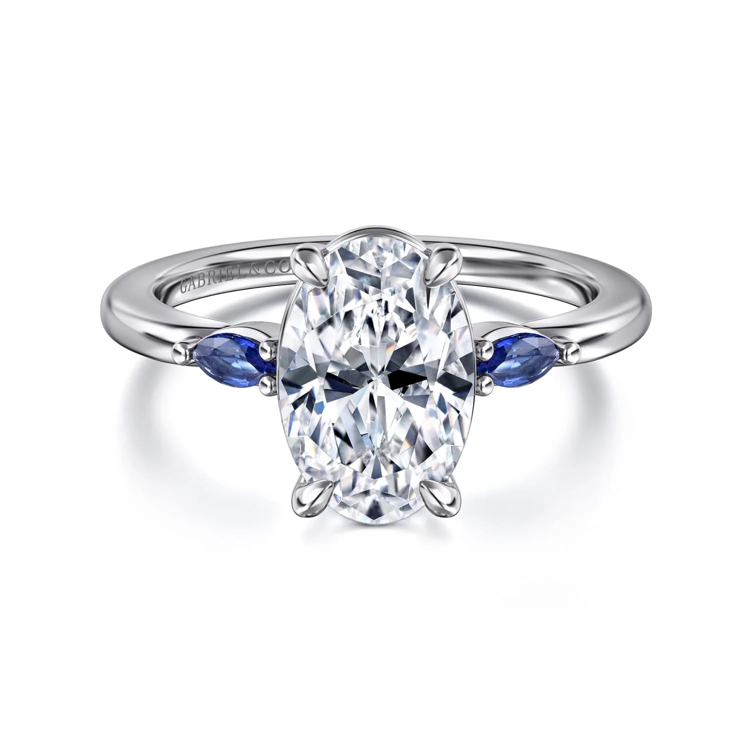 Round Three Stone Diamond and Sapphire Engagement Ring