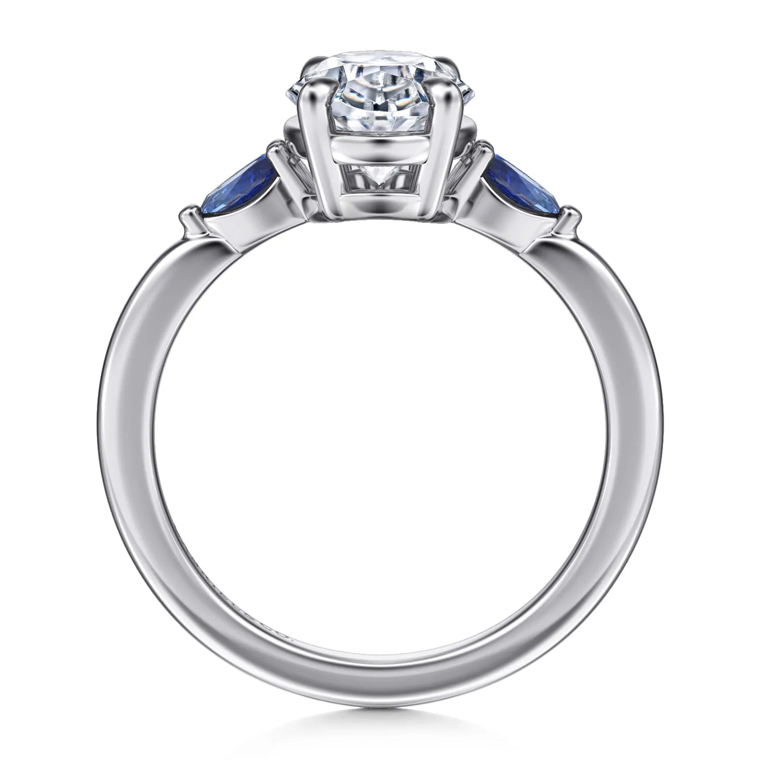 Round Three Stone Diamond and Sapphire Engagement Ring in 14K White Gold, photograph 2